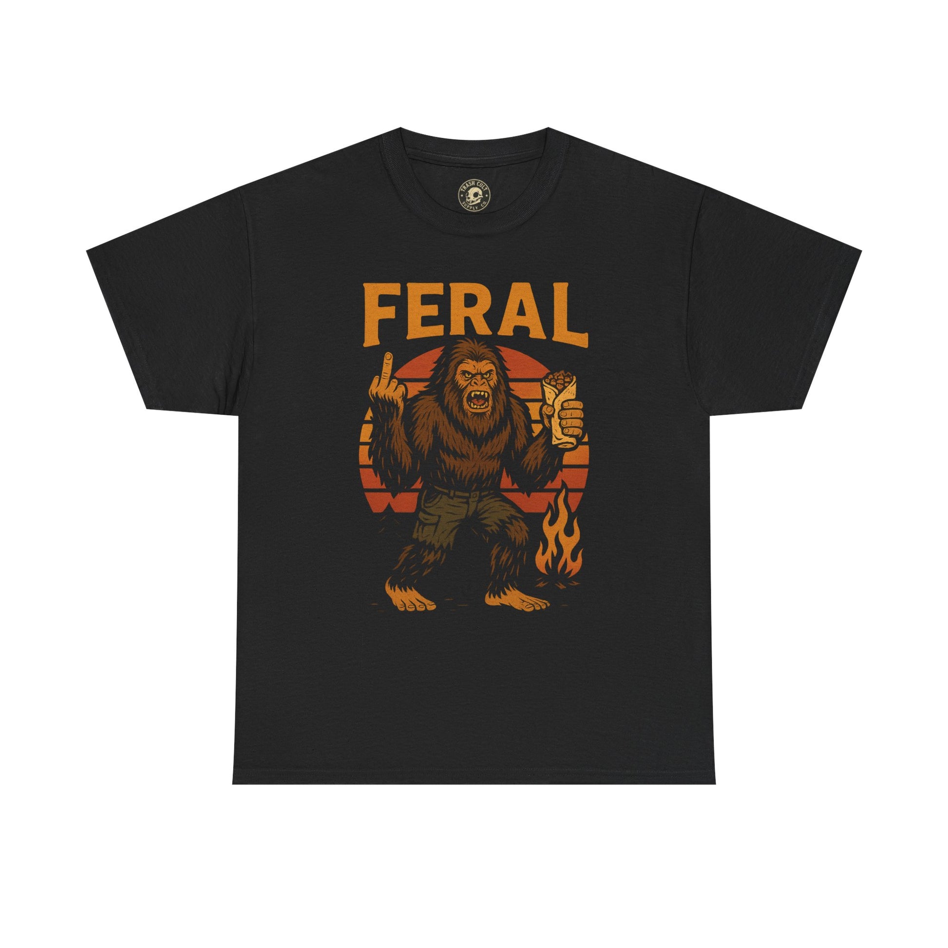 FERAL Bigfoot T-Shirt – Retro Sunset Sasquatch Shirt – Urban Cryptid Aesthetic – Gildan 5000 Tee