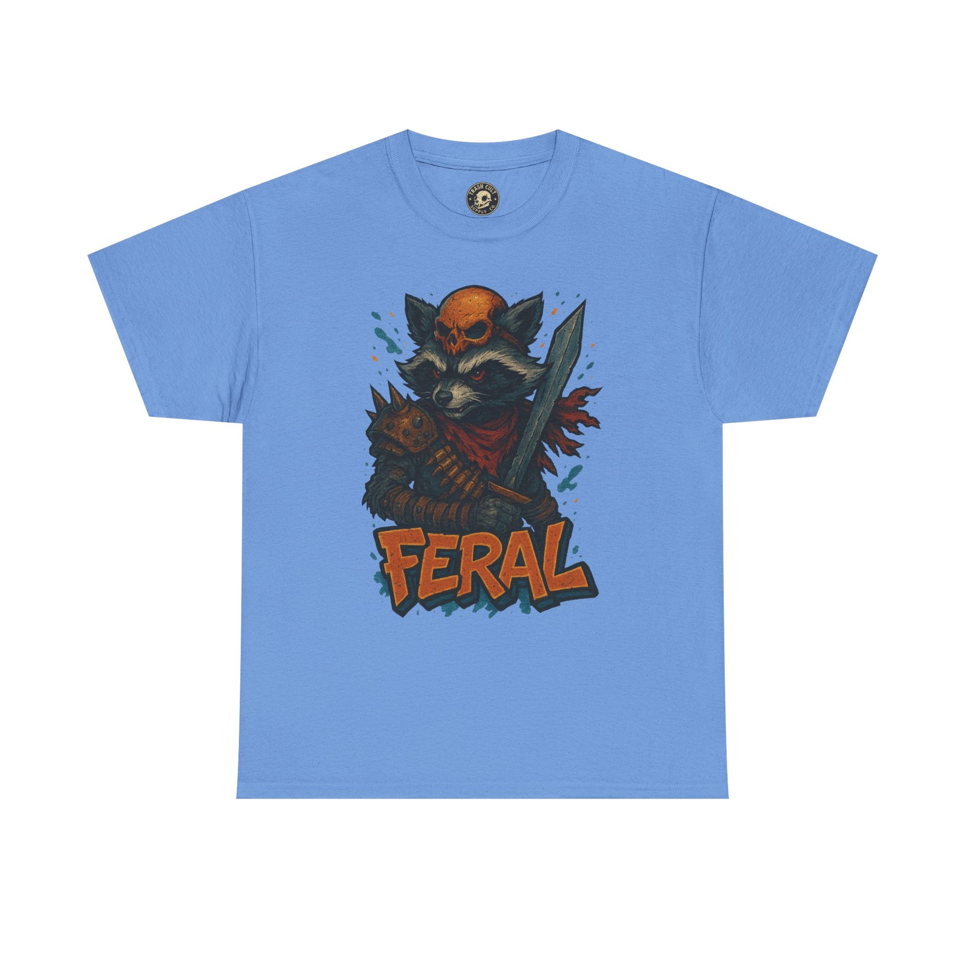 FERAL Raccoon Warlord Shirt – Graffiti Street Art Animal Tee | Bold Post-Apocalyptic Design on Gildan 5000