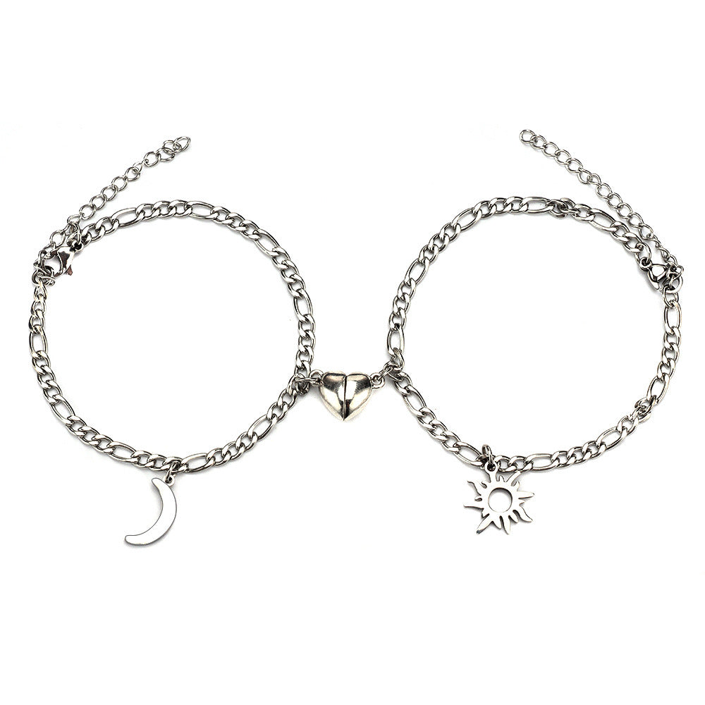 Couple’s Sun & Moon Bracelets – Stainless Steel Matching Jewelry Set for Him & Her – Romantic Gift for Valentine’s Day or Anniversary