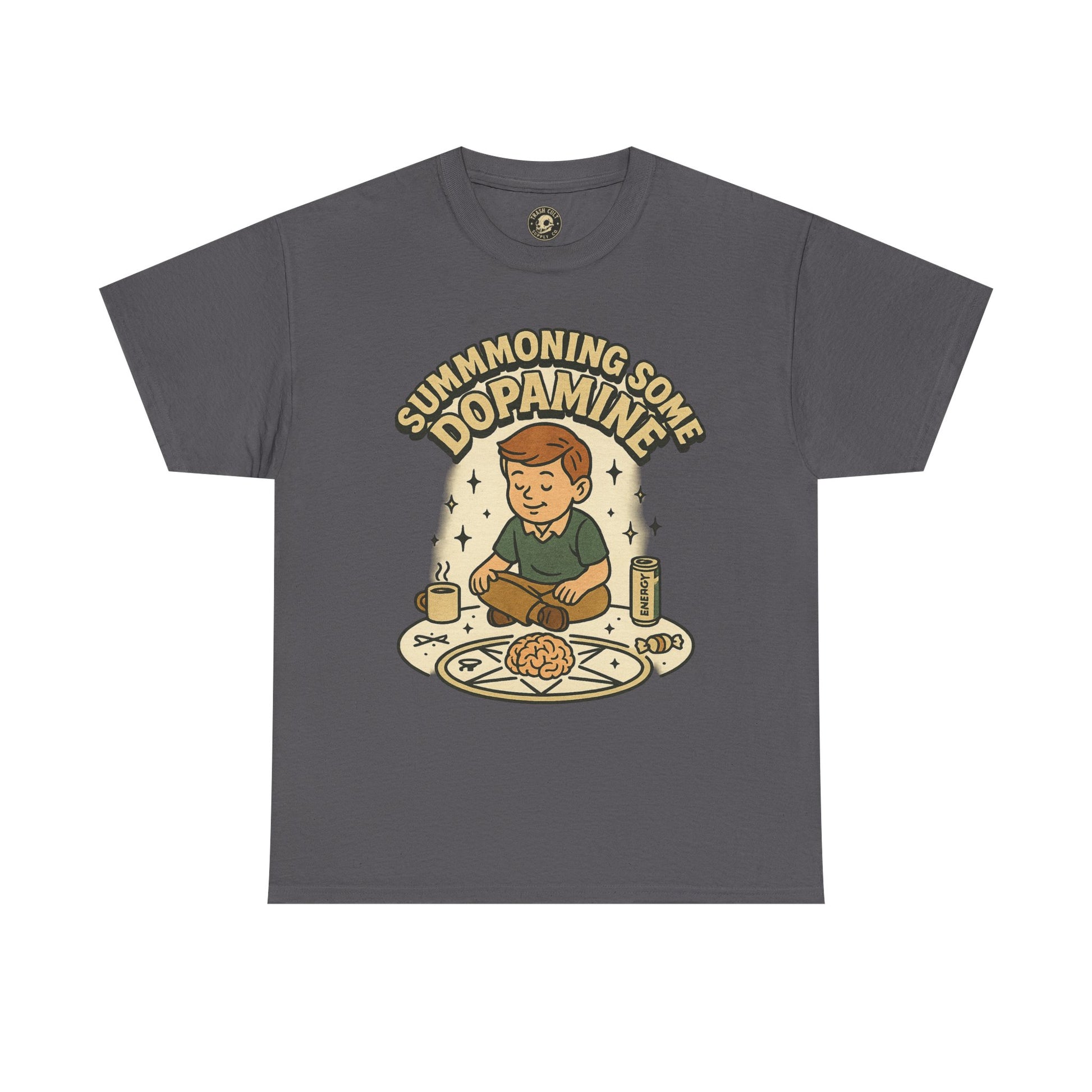 Dopamine Summoning Tee, Unisex Heavy Cotton Tee, Retro Graphic T-shirt, Gift for Gamers, Casual Wear, Funny Shirt, Everyday Style