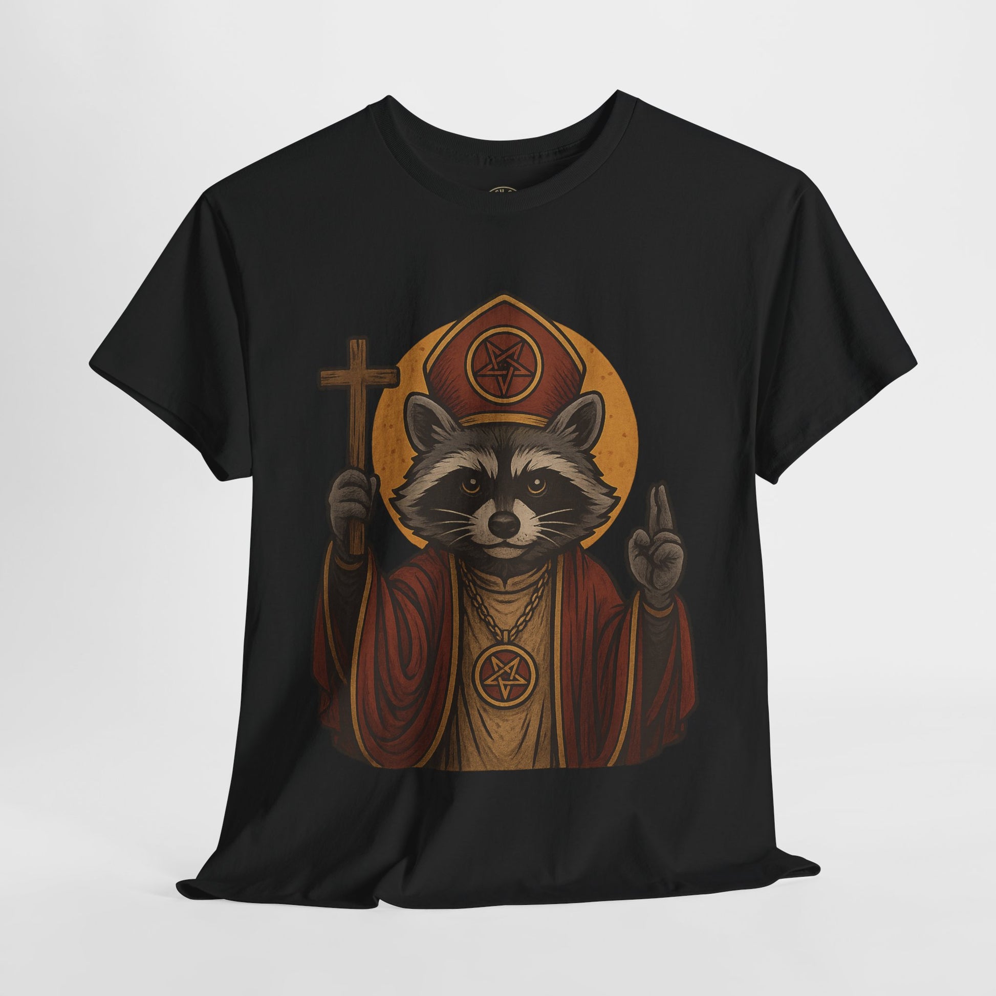 Holy Raccoon Pope Shirt – Funny Cult Priest Graphic Tee – Gildan 5000 Unisex