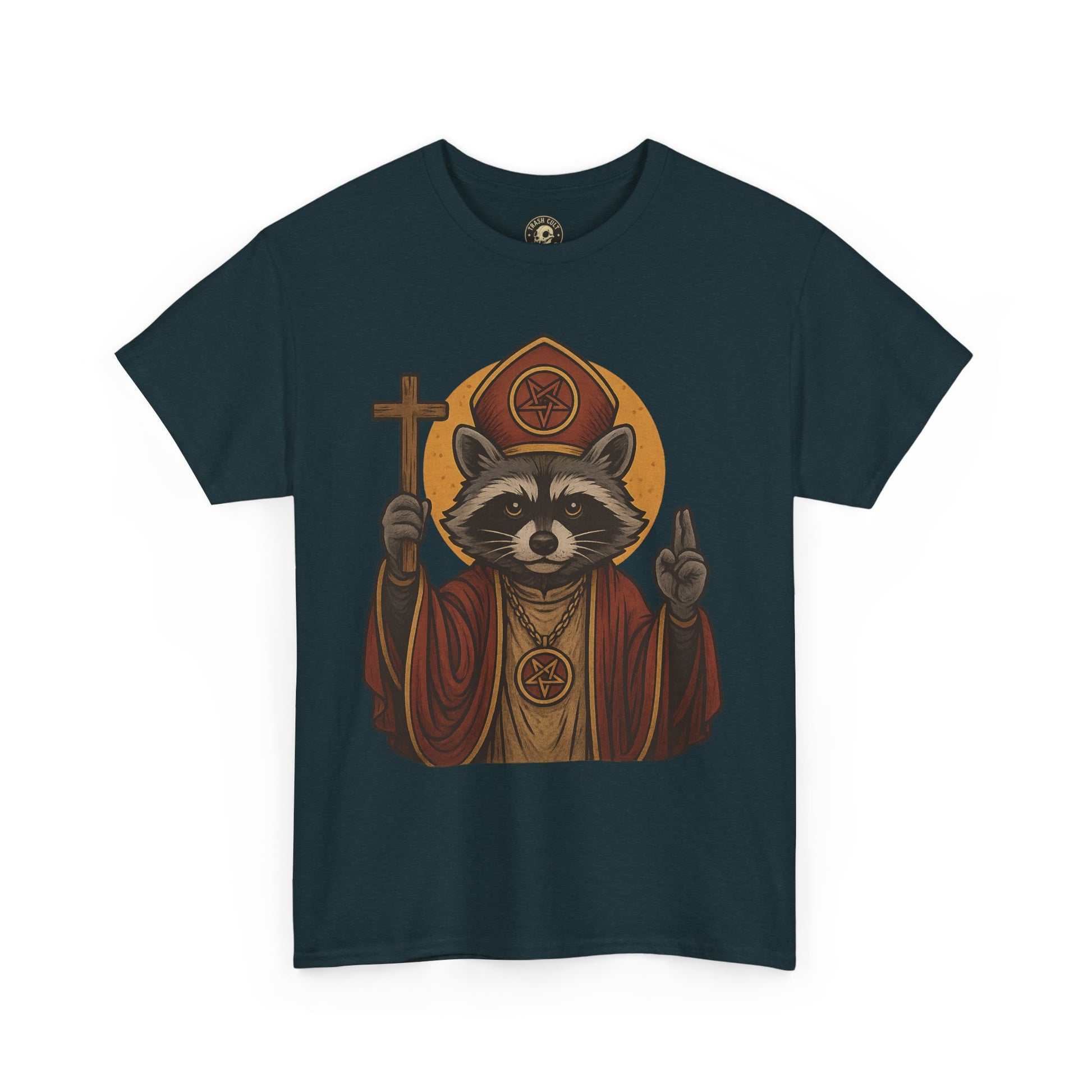 Holy Raccoon Pope Shirt – Funny Cult Priest Graphic Tee – Gildan 5000 Unisex