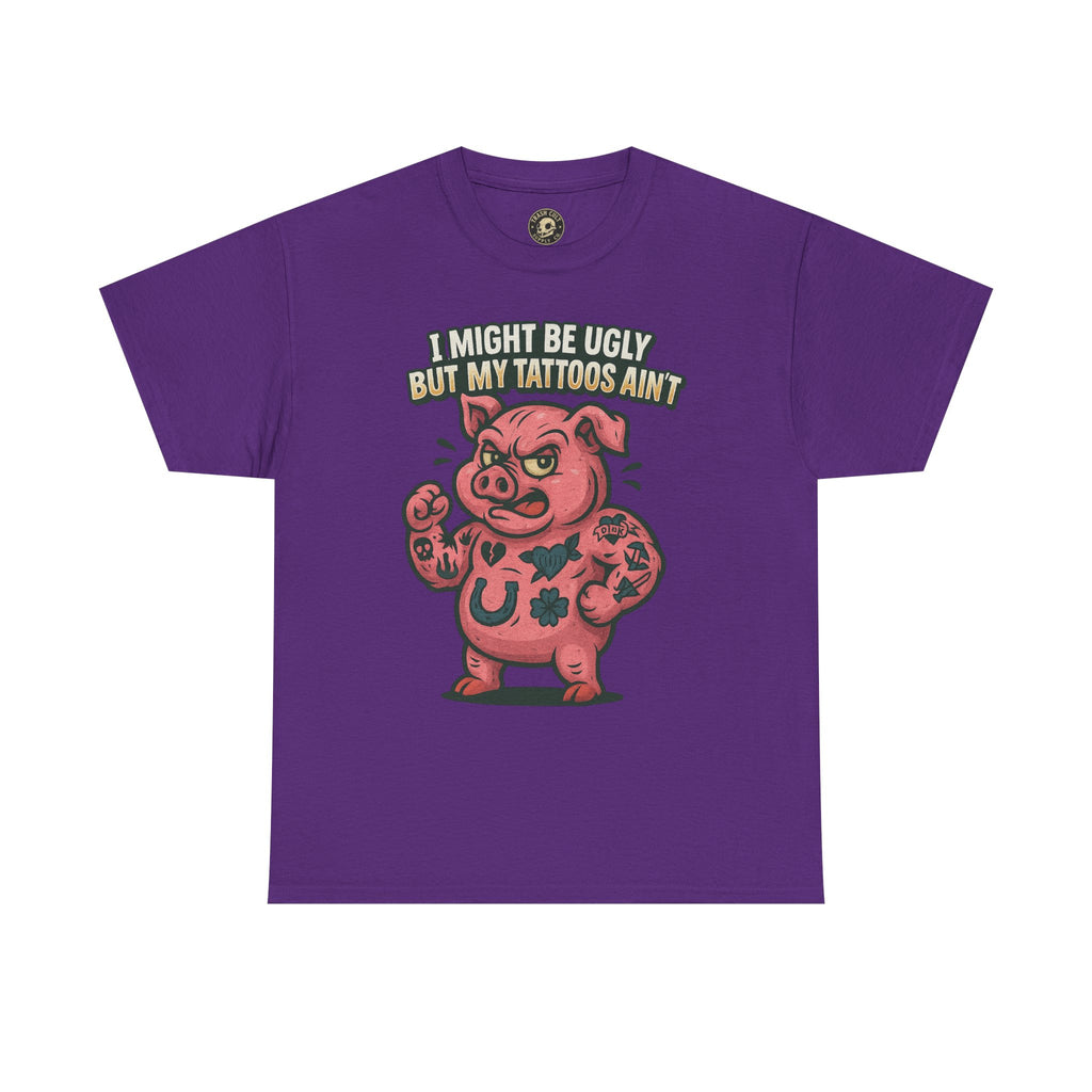 Funny Pig Tattoo Unisex Heavy Cotton Tee, Graphic Shirt, Gift for Tattoo Lovers, Casual Wear, Humor Tees