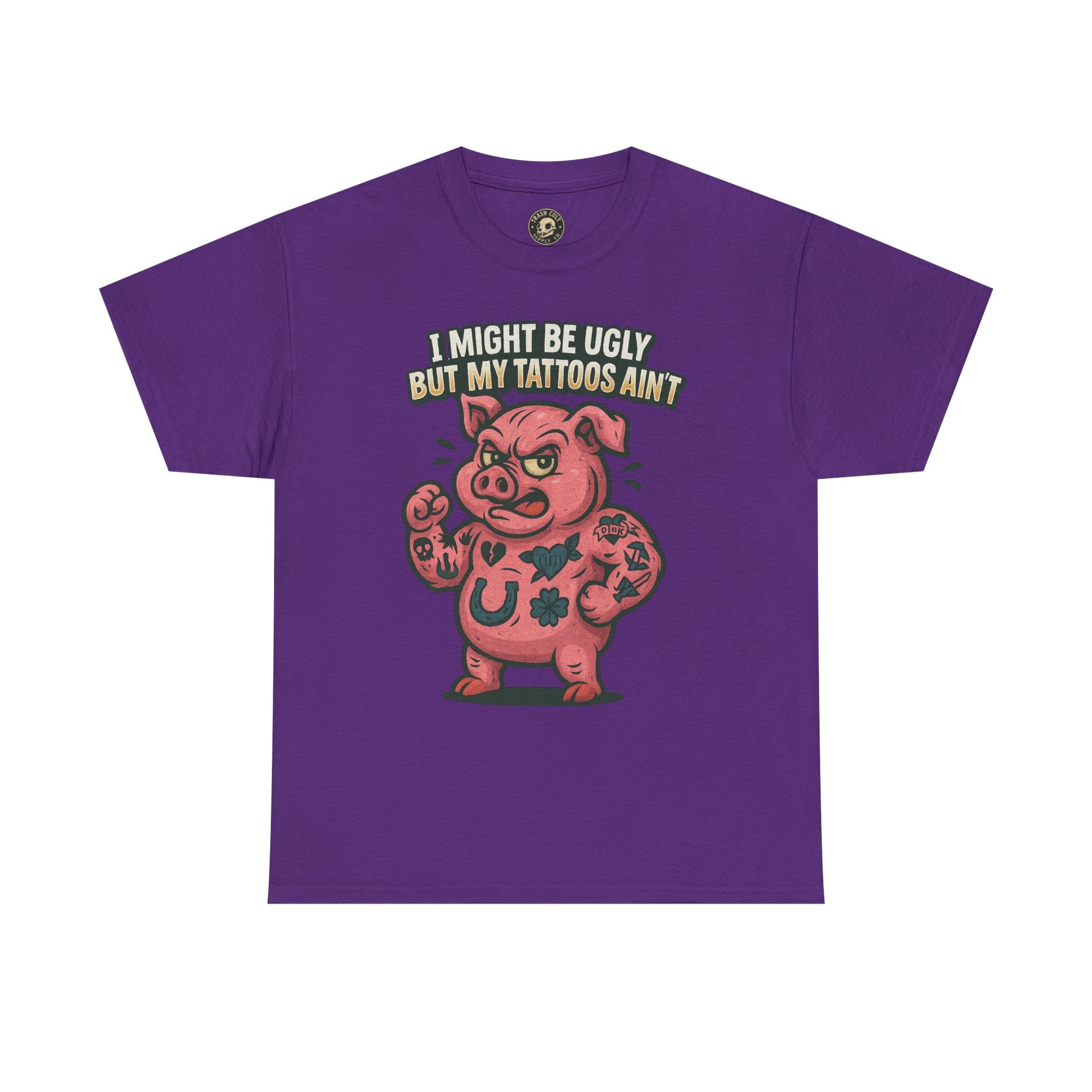 Funny Pig Tattoo Unisex Heavy Cotton Tee, Graphic Shirt, Gift for Tattoo Lovers, Casual Wear, Humor Tees