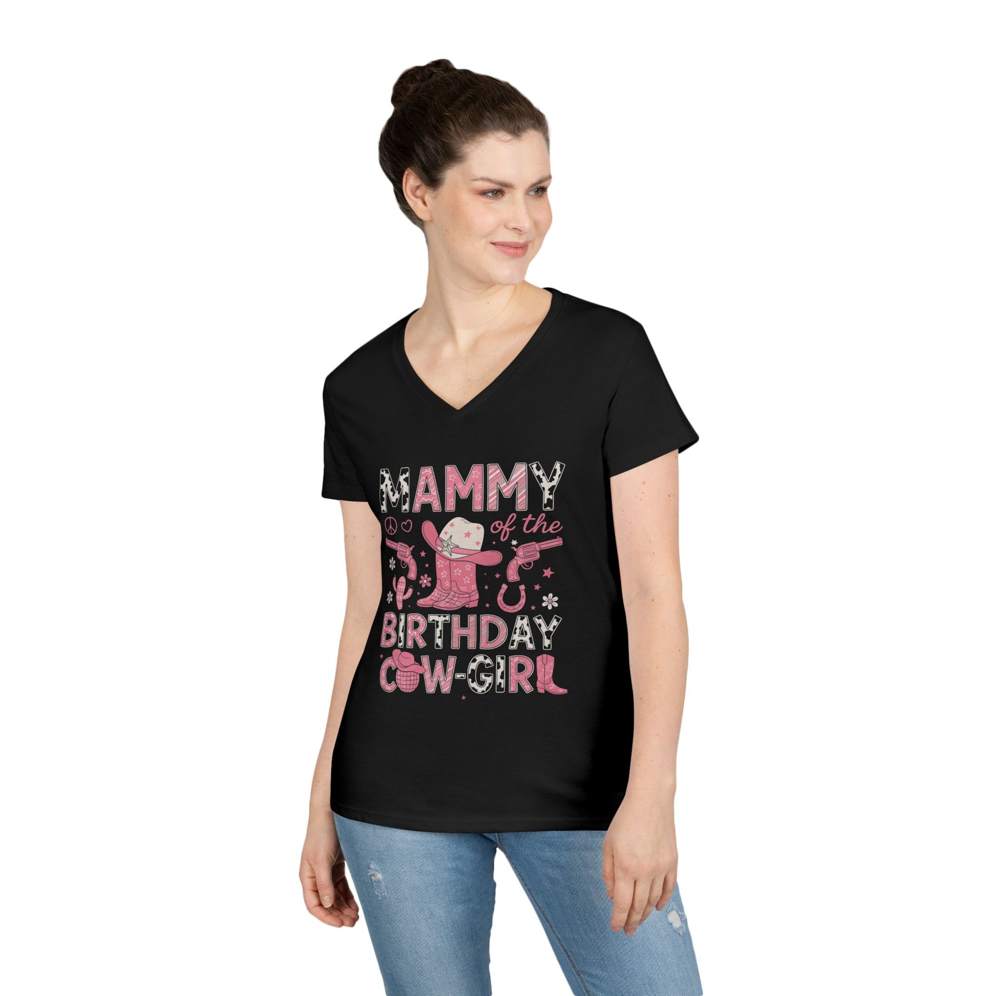 Mammy of the Birthday Cowgirl T-Shirt, Cute Birthday Tee, Women's V-Neck, Farm Party Apparel, Gift for Cowgirl Moms