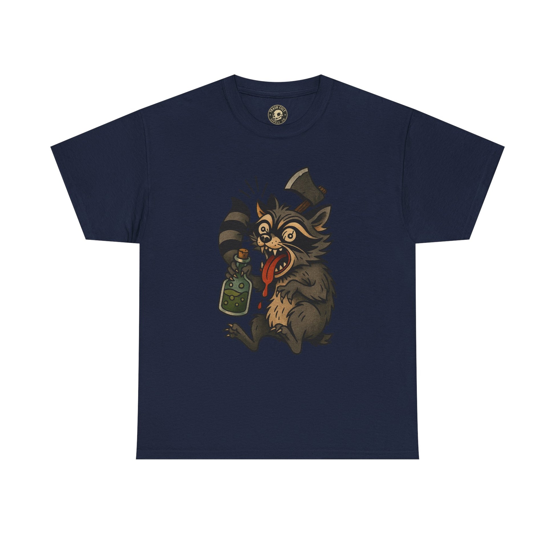 Unhinged Raccoon Shirt – Chaos Gremlin with Axe & Potion | Tattoo Style Tee