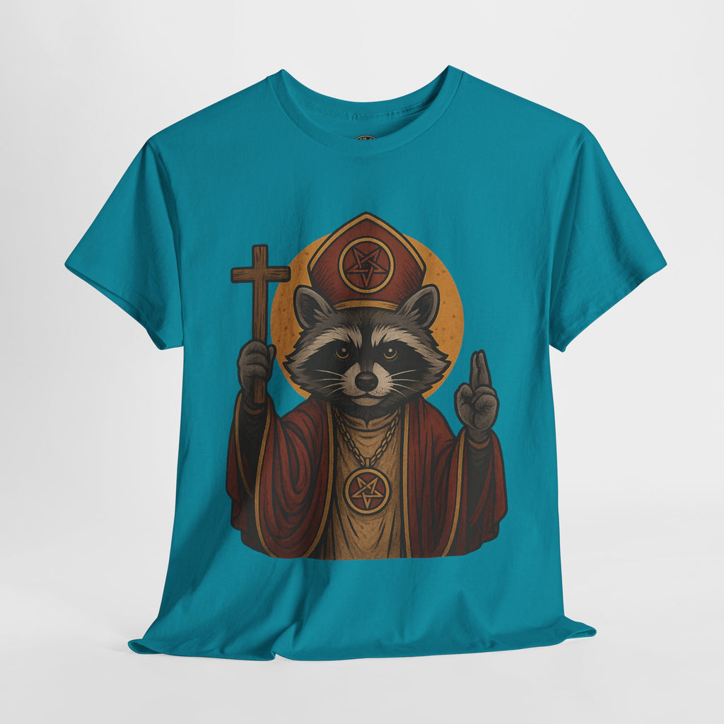 Holy Raccoon Pope Shirt – Funny Cult Priest Graphic Tee – Gildan 5000 Unisex