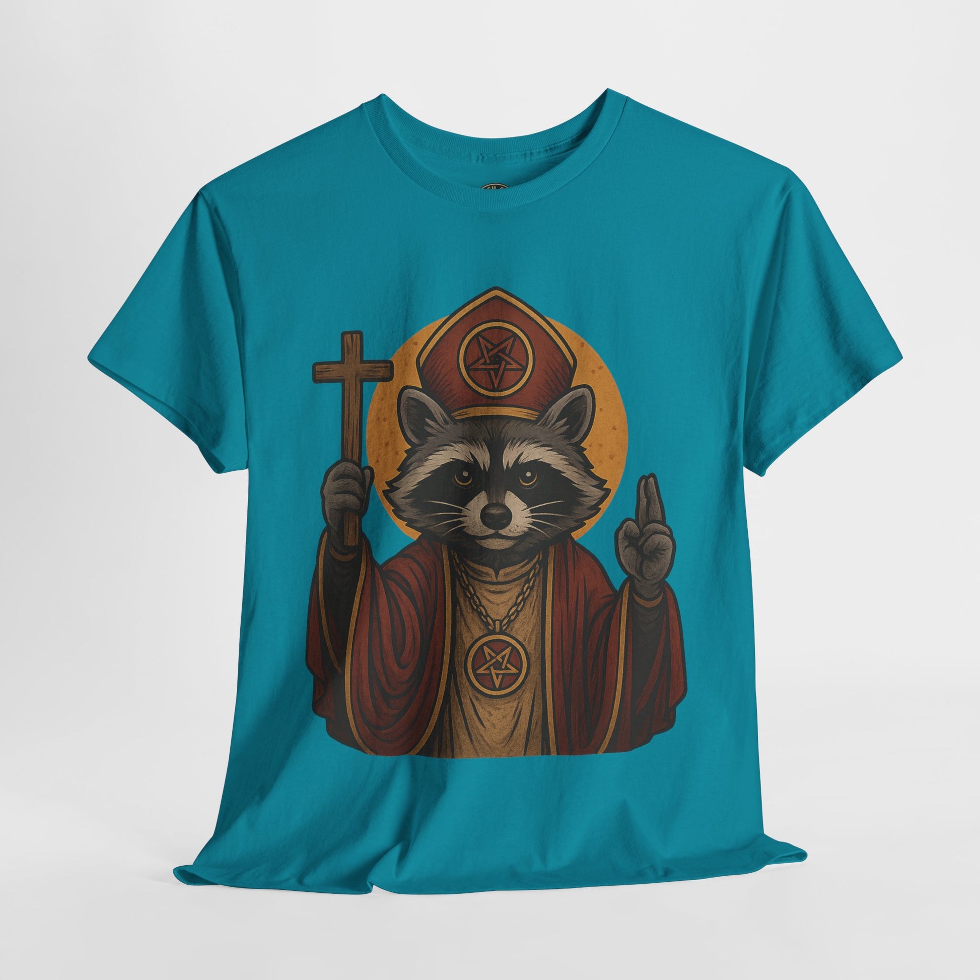 Holy Raccoon Pope Shirt – Funny Cult Priest Graphic Tee – Gildan 5000 Unisex