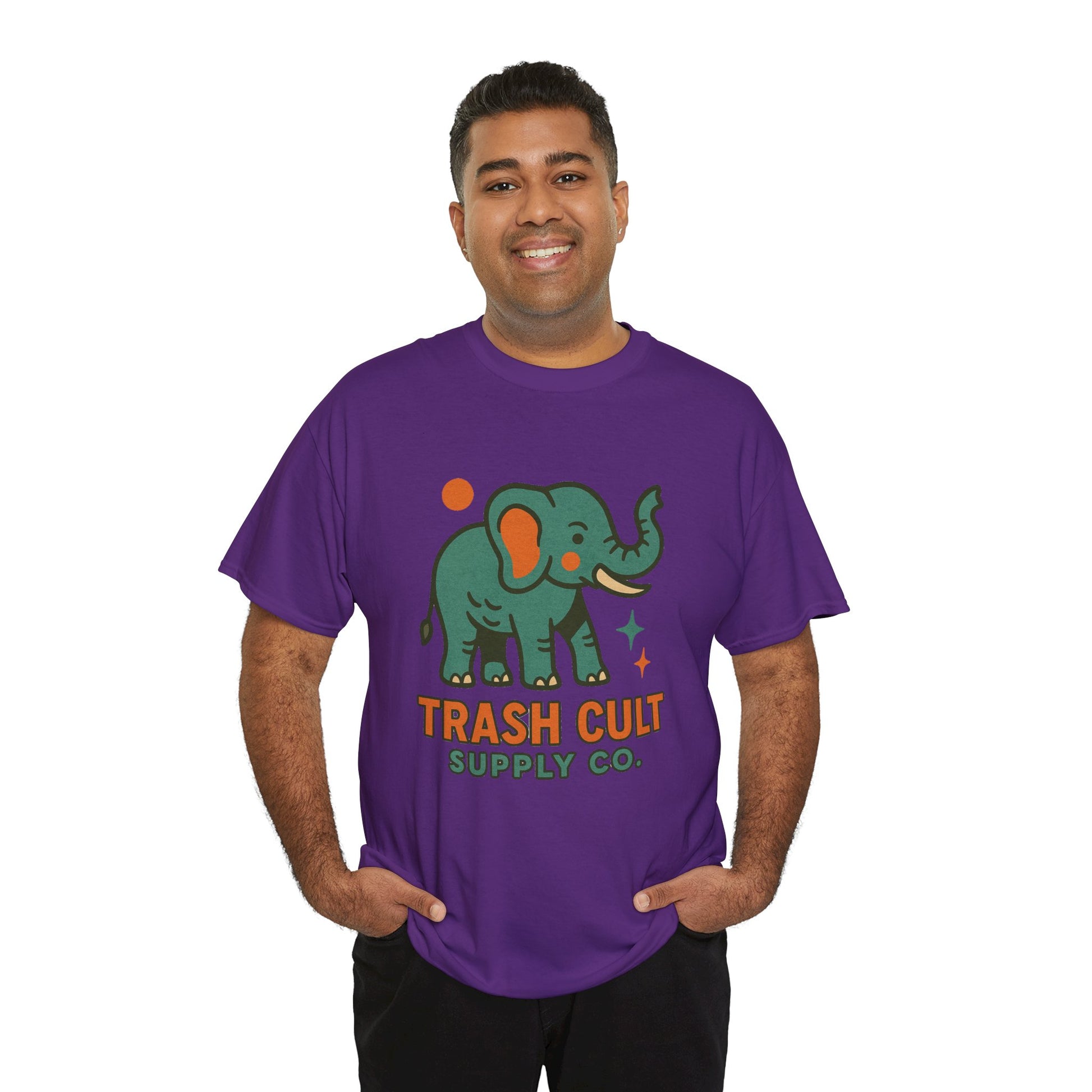Trash Cult Elephant Unisex Heavy Cotton Tee, Eco-Friendly Shirt, Cool Casual Tee, Gift for Animal Lovers, Vintage Style T-Shirt
