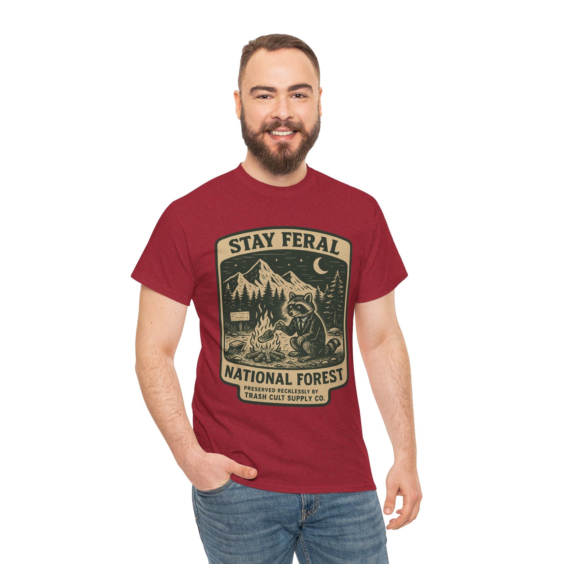 Stay Feral National Forest Shirt – Vintage Raccoon Camping Tee – Trash Cult Supply Co – Gildan 5000