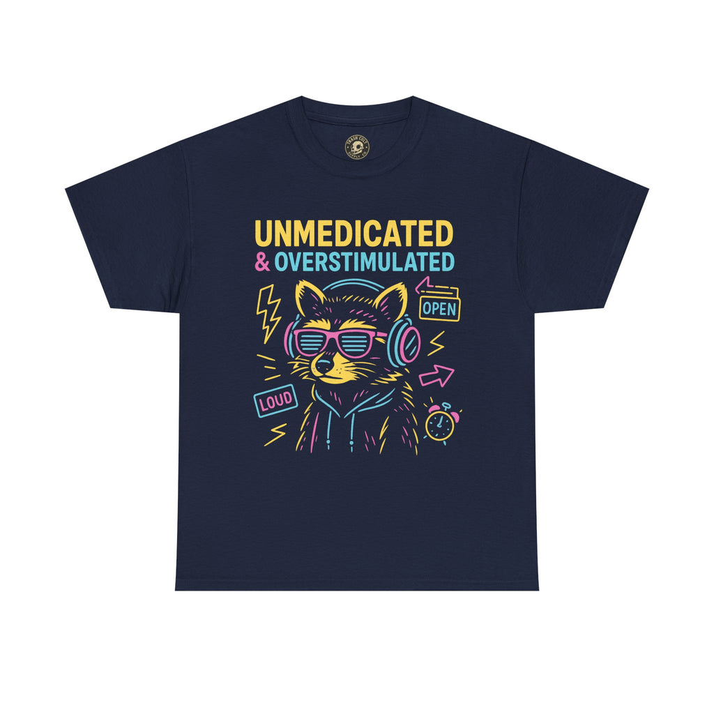 Unmedicated & Overstimulated Neon Raccoon ADHD Shirt – Trash Cult Supply Co. – Gildan 5000