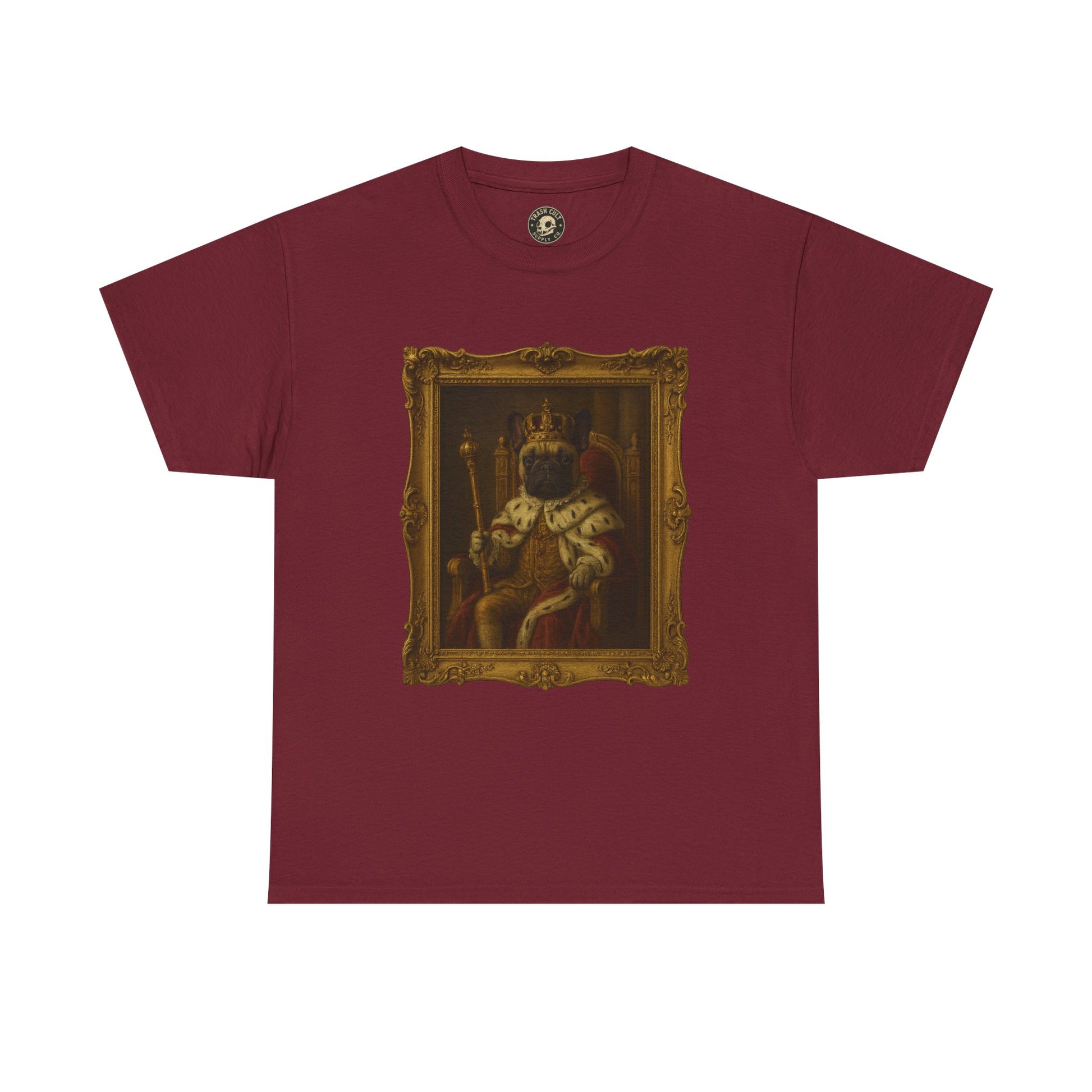 French Bulldog King Baroque Portrait Shirt – Funny Royal Dog Tee – Gildan 5000 Unisex Heavy Cotton