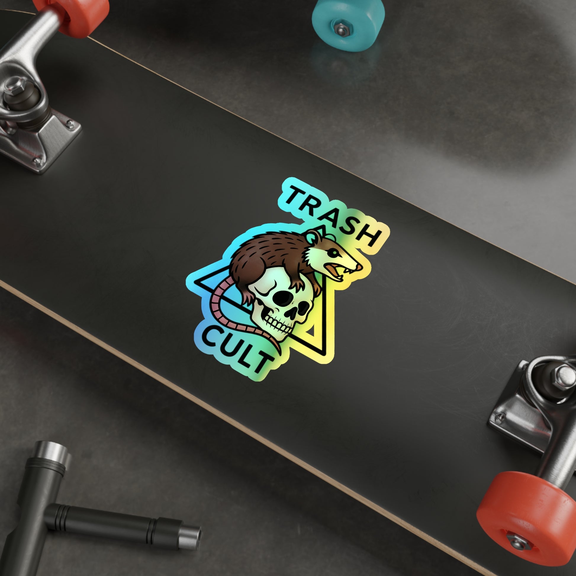 Holographic Trash Cult Stickers - Unique Decals for Skateboards, Laptops, Water Bottles, Fun and Quirky Gifts