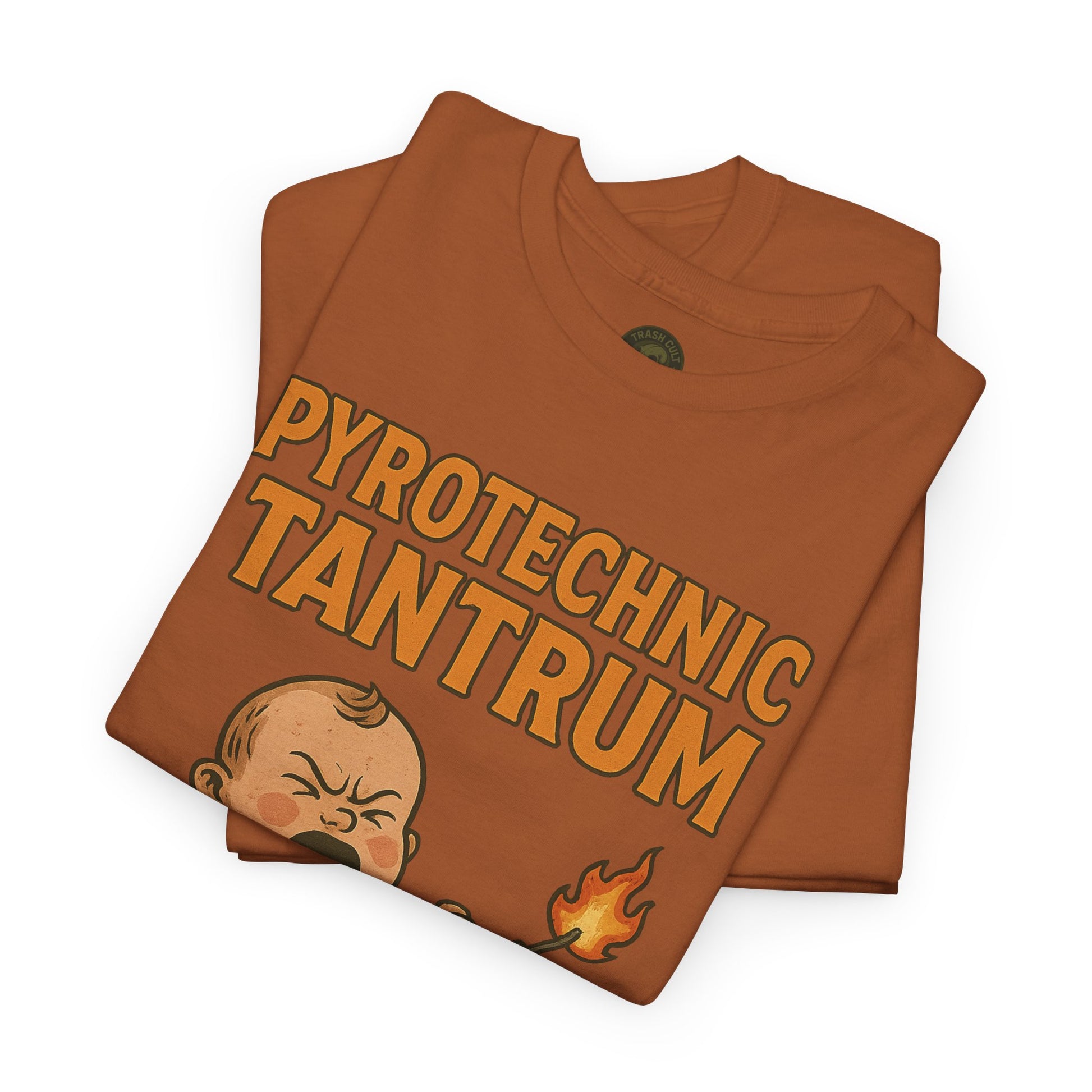 Pyrotechnic Tantrum T-Shirt – Explosive Baby Humor Graphic | Trash Cult Supply Co. | Gildan 5000 Tee
