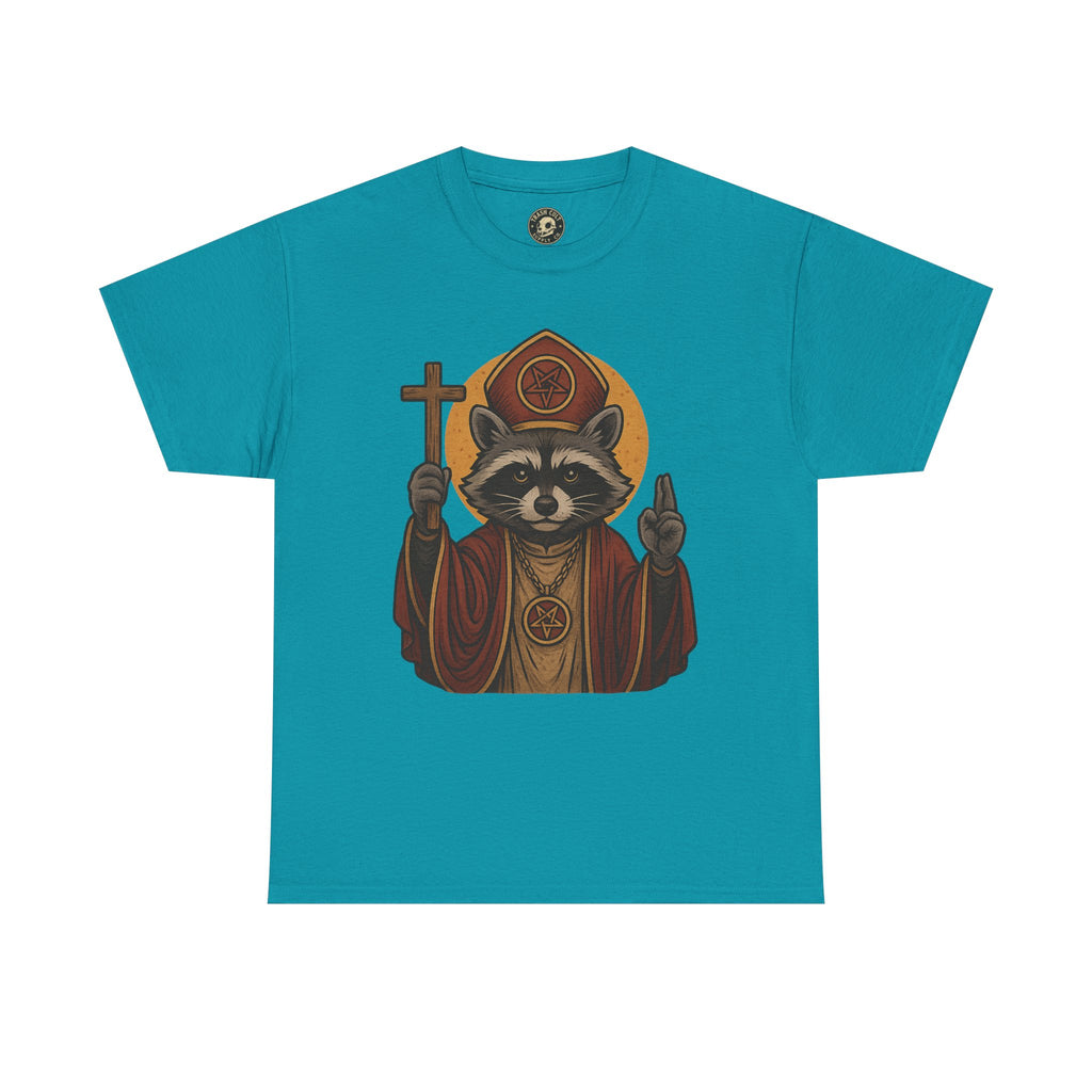 Holy Raccoon Pope Shirt – Funny Cult Priest Graphic Tee – Gildan 5000 Unisex