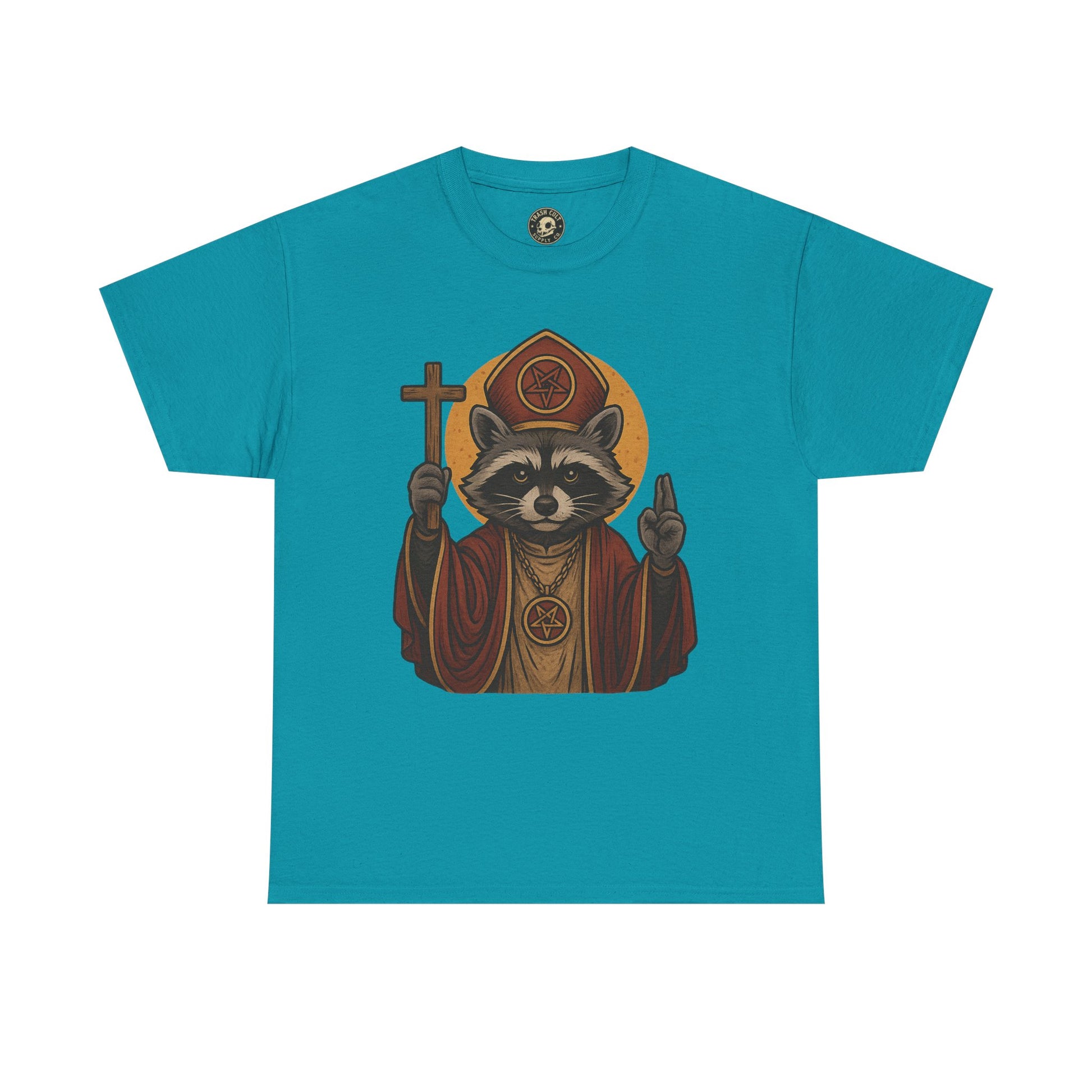 Holy Raccoon Pope Shirt – Funny Cult Priest Graphic Tee – Gildan 5000 Unisex