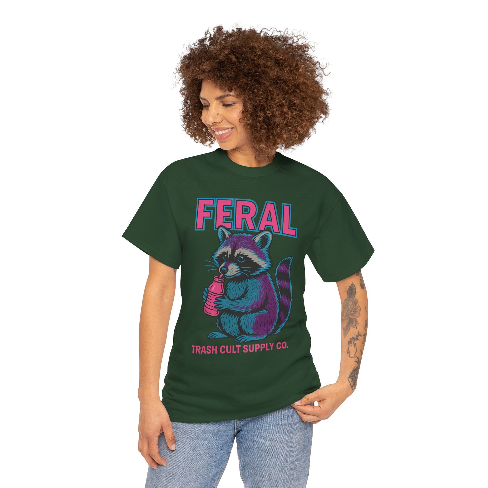 FERAL Raccoon 80s Retro Shirt – Trash Cult Supply Co. – Gildan 5000 Tee
