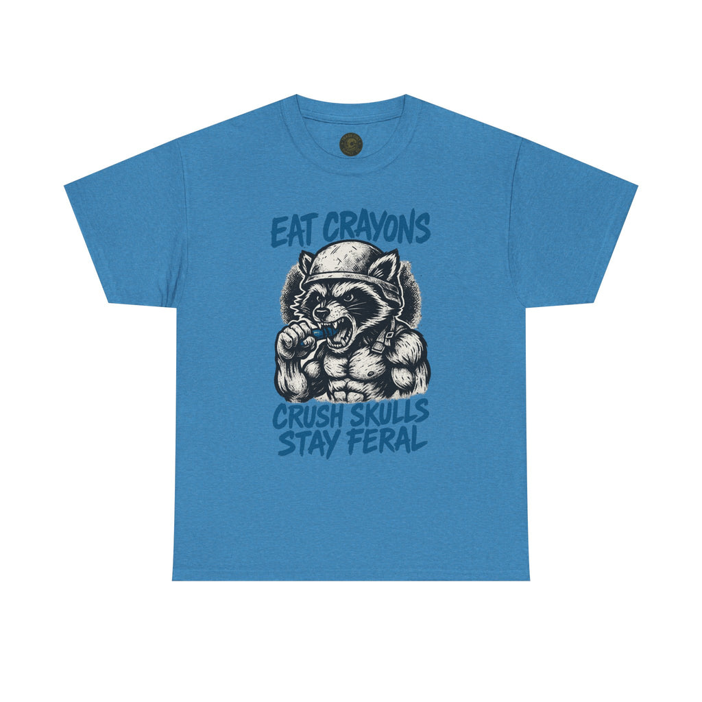 Eat Crayons Crush Skulls Stay Feral Military Raccoon Shirt – Gildan 5000