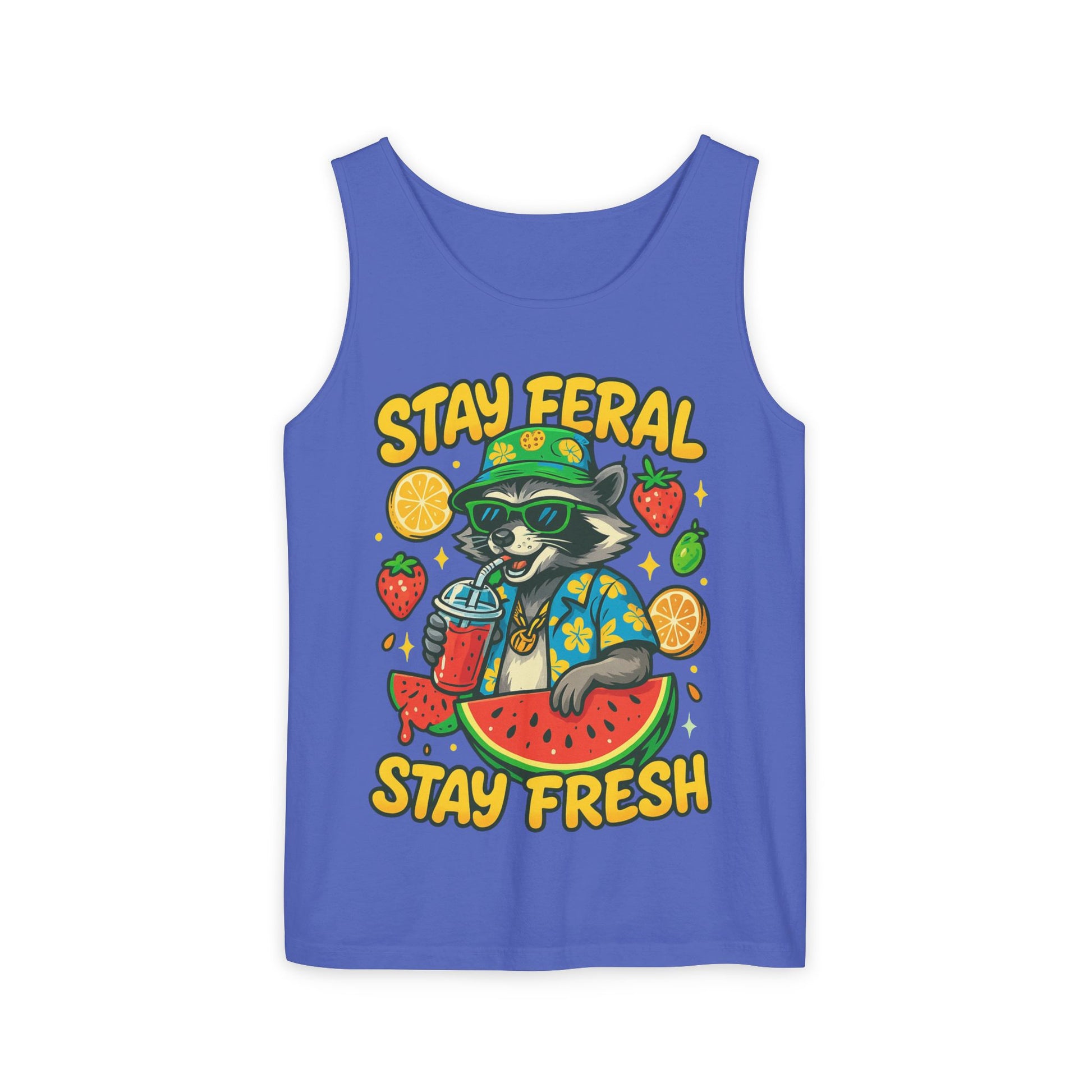 Stay Feral Stay Fresh Tank Top, Summer Apparel, Unisex Graphic Tee, Beachwear, Fun Gift for Animal Lovers