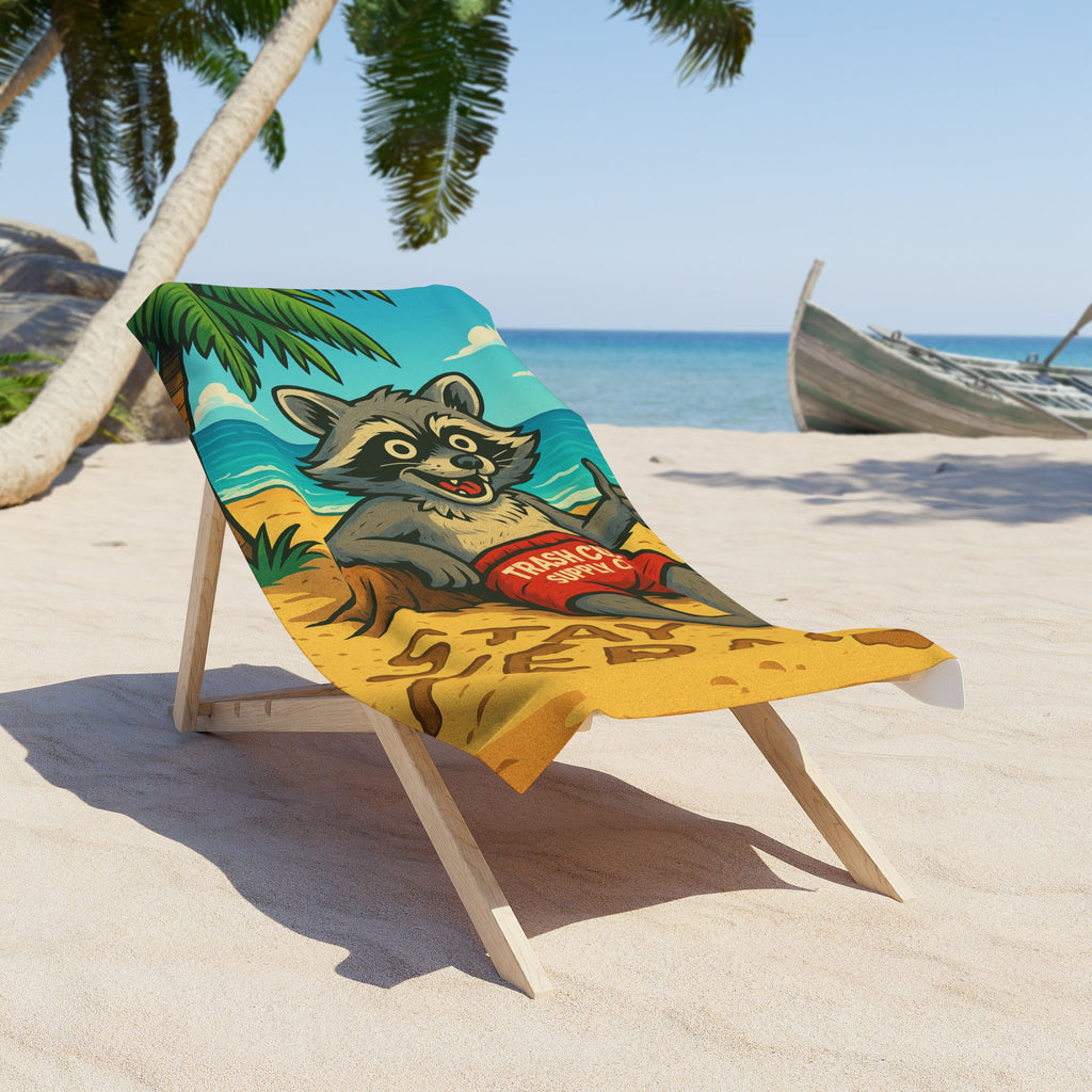 Funky Raccoon Beach Towel - Stay Feral, Summer Vibes, Beach Gear, Unique Pool Accessory, Gift for Nature Lovers