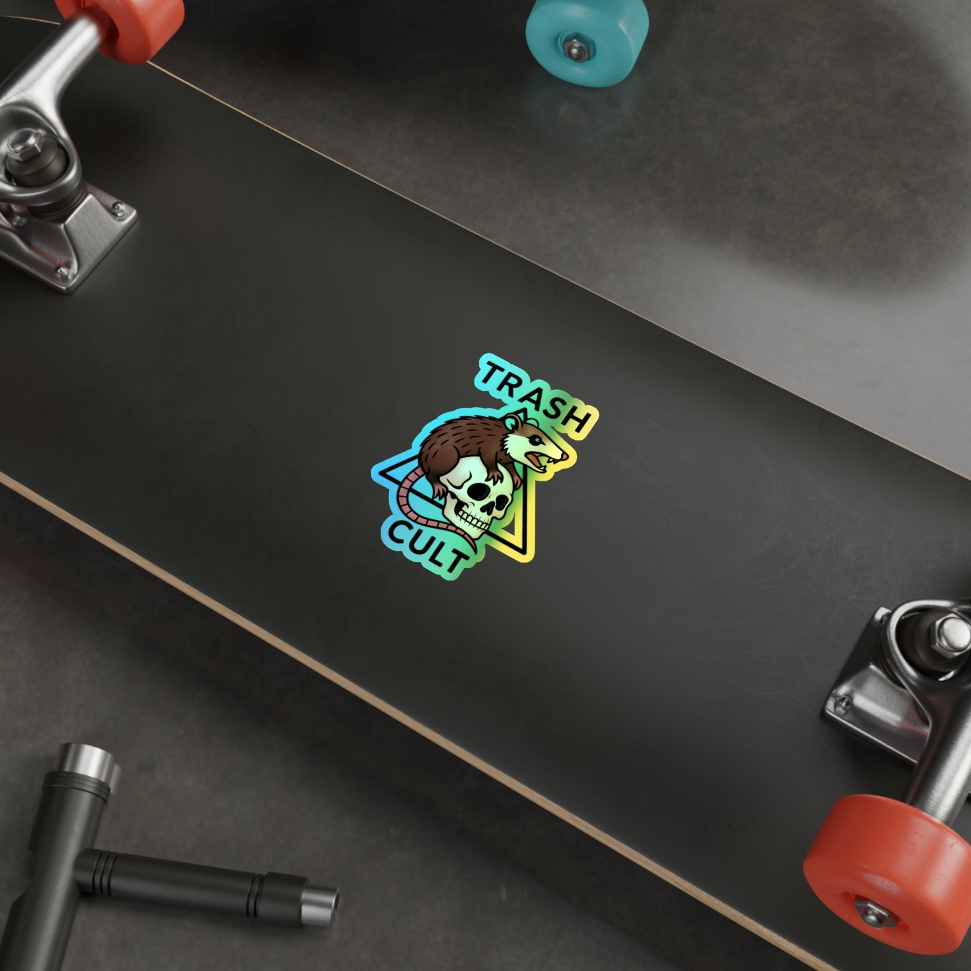 Holographic Trash Cult Stickers - Unique Decals for Skateboards, Laptops, Water Bottles, Fun and Quirky Gifts