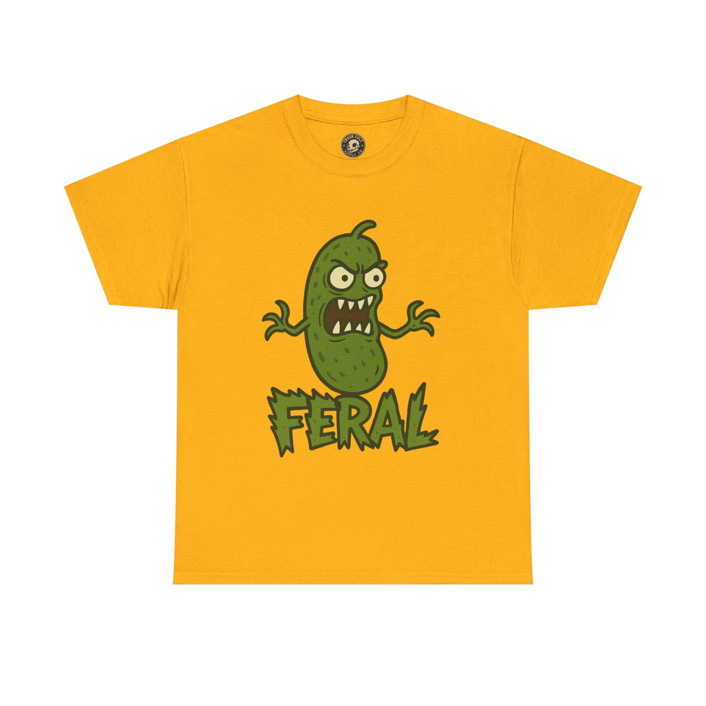 Feral Pickle Cartoon Tee – Trashcore Angry Pickle Shirt – Gildan 5000 Unisex Heavy Cotton