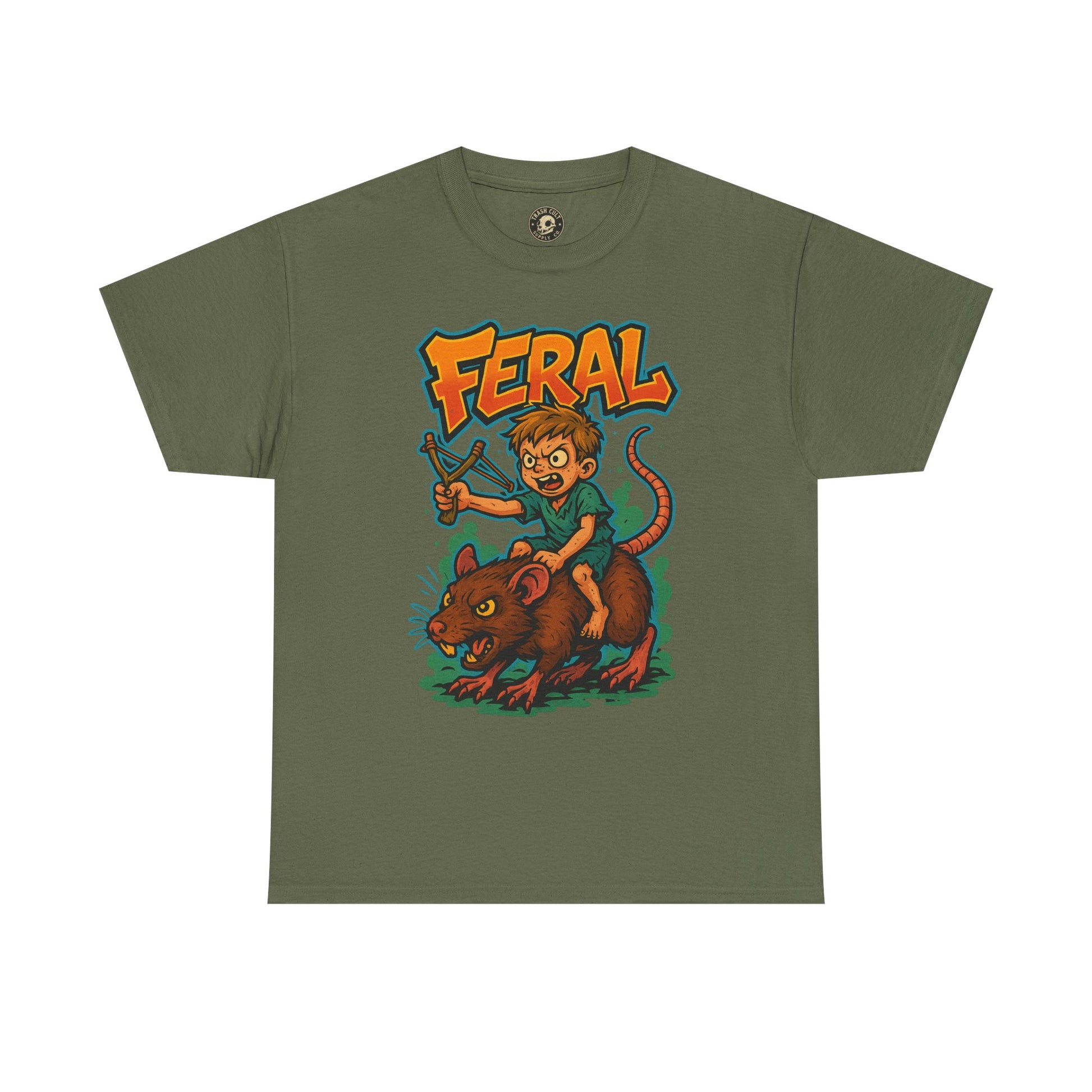 FERAL Graffiti Rat Rider T-Shirt – Bold New School Streetwear | Gildan 5000 Chaos Graphic Tee