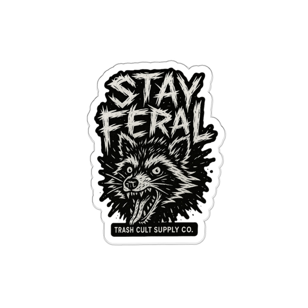 Stay Feral Die-Cut Stickers | Cool Raccoon Graphic Decals for Laptops, Water Bottles, Journals, and Skateboards