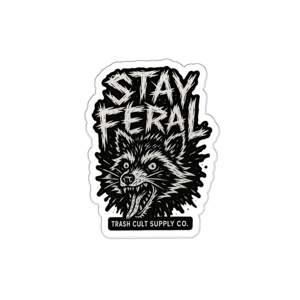 Stay Feral Die-Cut Stickers | Cool Raccoon Graphic Decals for Laptops, Water Bottles, Journals, and Skateboards