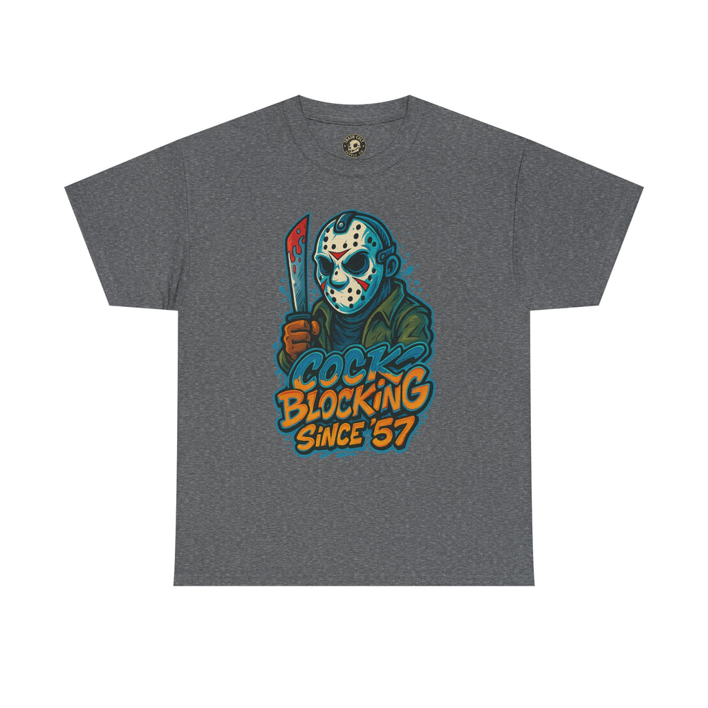 Jason Voorhees “Cock Blocking Since ’57” Funny Horror T-Shirt – Gildan 5000 | Slasher Meme Graphic Tee