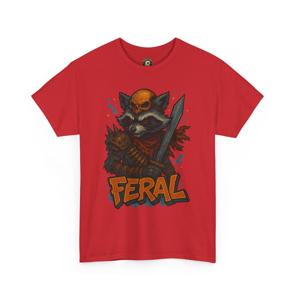 FERAL Raccoon Warlord Shirt – Graffiti Street Art Animal Tee | Bold Post-Apocalyptic Design on Gildan 5000