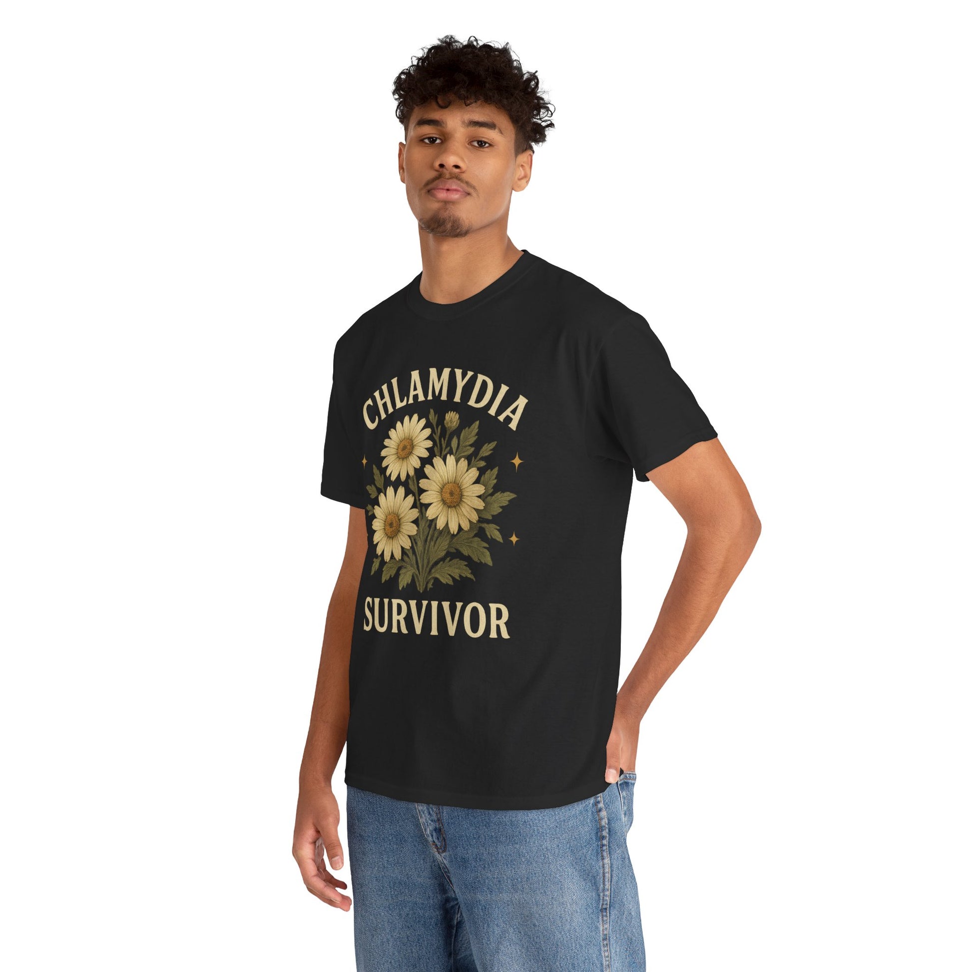 Chlamydia Survivor Vintage Floral Tee – Funny Bold Statement Shirt – Gildan 5000 Unisex Heavy Cotton