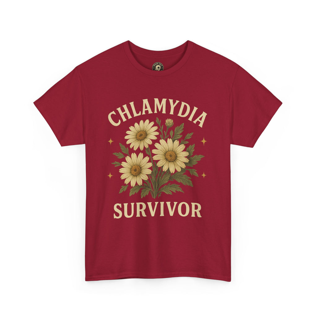 Chlamydia Survivor Vintage Floral Tee – Funny Bold Statement Shirt – Gildan 5000 Unisex Heavy Cotton