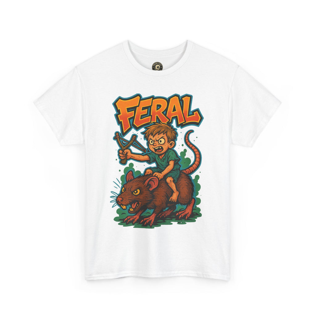 FERAL Graffiti Rat Rider T-Shirt – Bold New School Streetwear | Gildan 5000 Chaos Graphic Tee