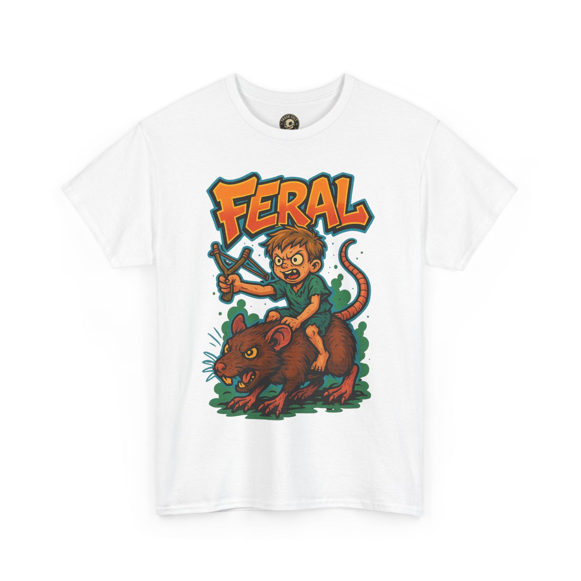FERAL Graffiti Rat Rider T-Shirt – Bold New School Streetwear | Gildan 5000 Chaos Graphic Tee