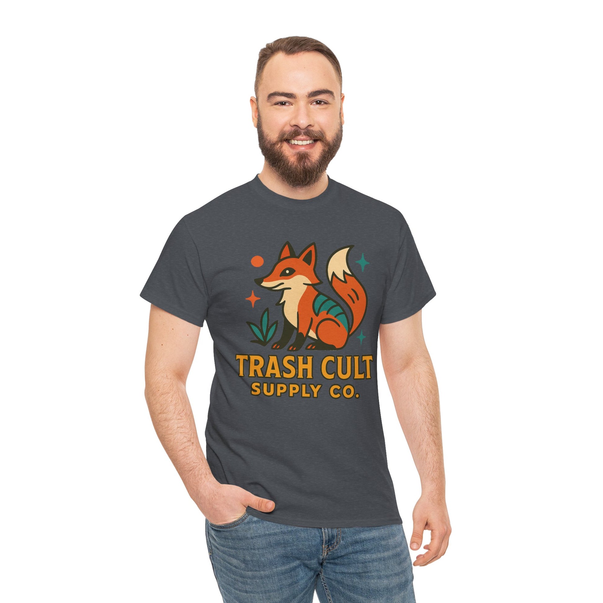 Trash Cult Fox Unisex Heavy Cotton Tee - Eco-Friendly Fashion Statement, Perfect for Nature Lovers, Casual Wear, Gifts, and Festivals
