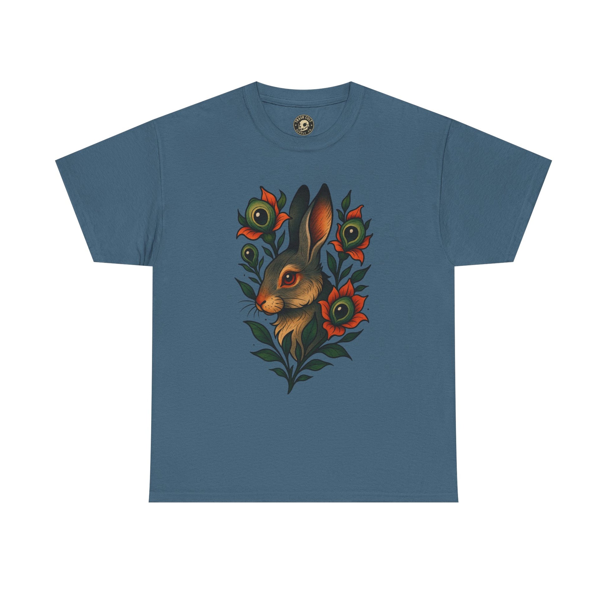 Whimsical Rabbit Floral Tee, Nature Lover Gift, Casual Wear, Eco-Friendly Fashion, Unique Graphic T-Shirt, Year-Round Style