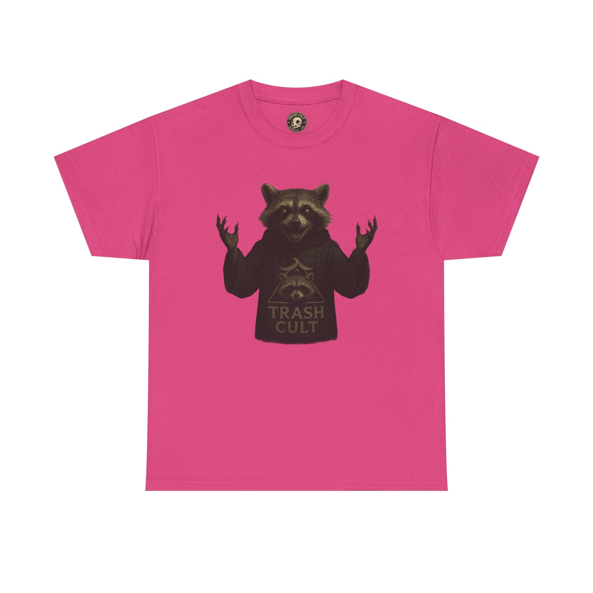 Raccoon Cult Leader Shirt – Trash Cult Unhinged Mascot Tee for Dark Fabrics | Gildan 5000