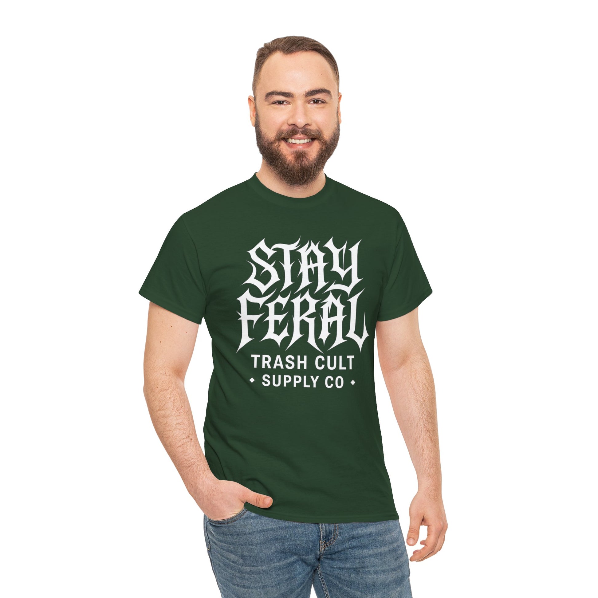 Unisex Heavy Cotton Tee - Stay Feral Graphic Tee, Streetwear Shirt, Gift for Wild Spirits, Eco-Friendly Casualwear, Summer Fashion