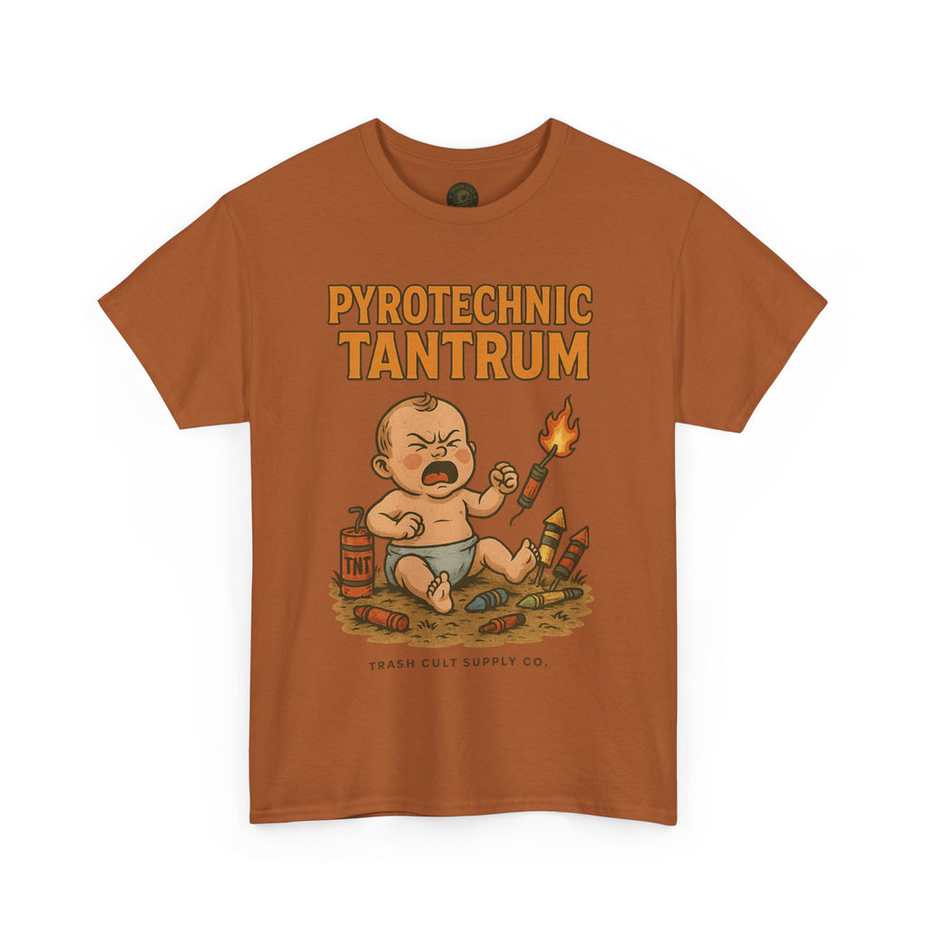 Pyrotechnic Tantrum T-Shirt – Explosive Baby Humor Graphic | Trash Cult Supply Co. | Gildan 5000 Tee