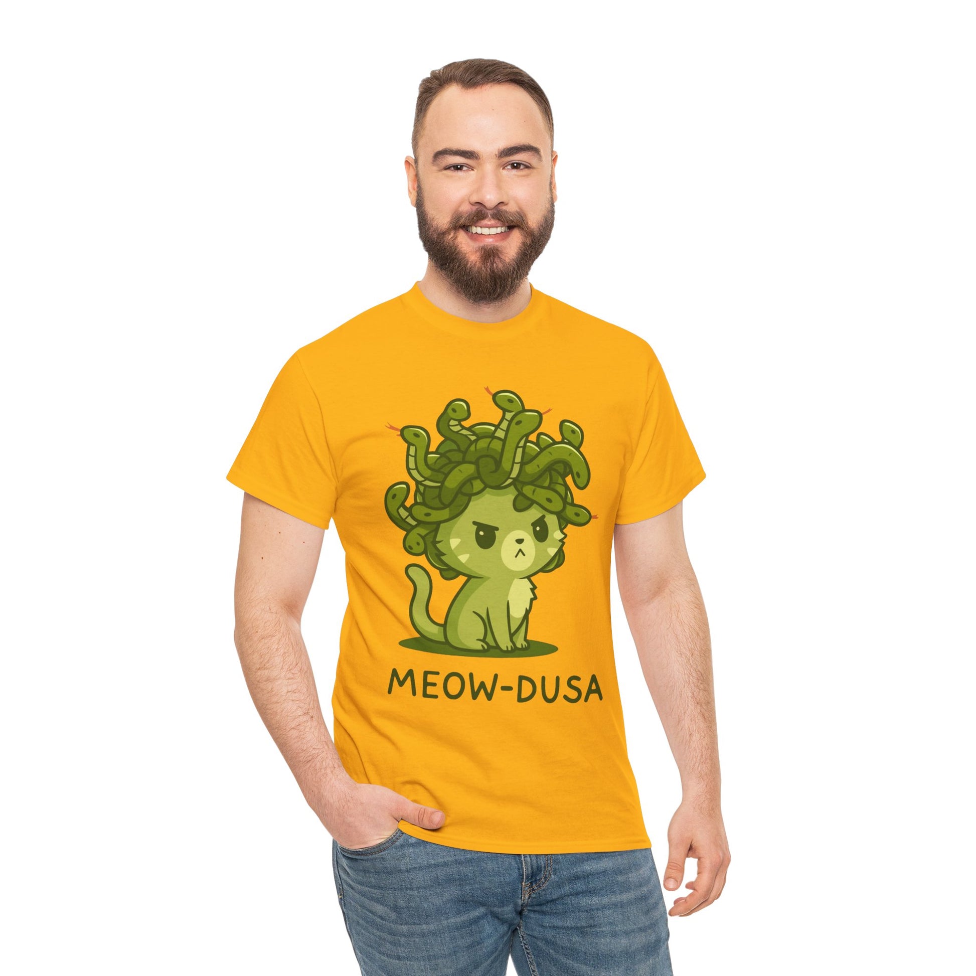 Meow-dusa Funny Cat Medusa T-Shirt – Gildan 5000 Heavy Cotton Tee