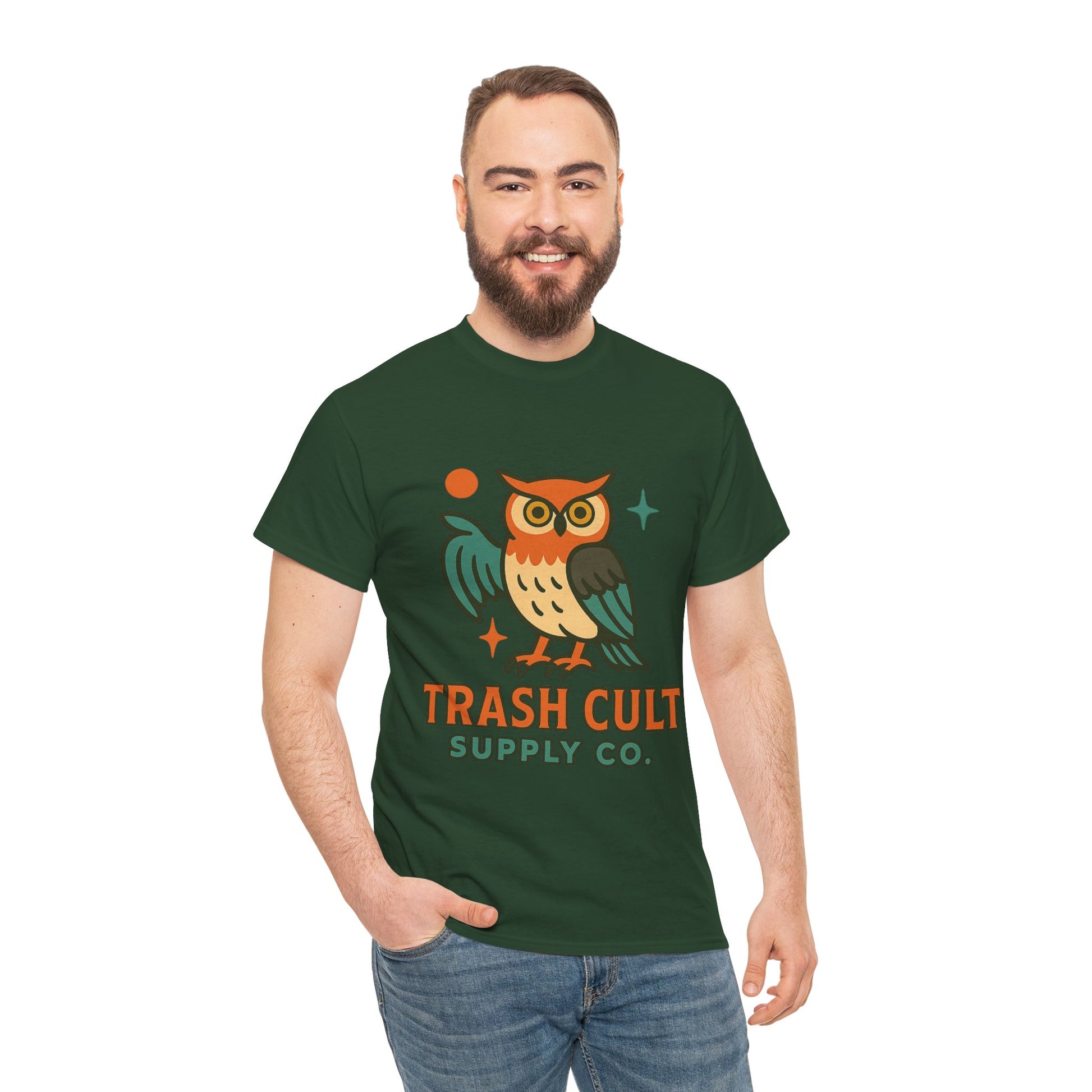 Vintage Owl Graphic Tee, Unisex Heavy Cotton Tee, Trash Cult Shirt, Nature Lover Gift, Eco-Friendly Apparel