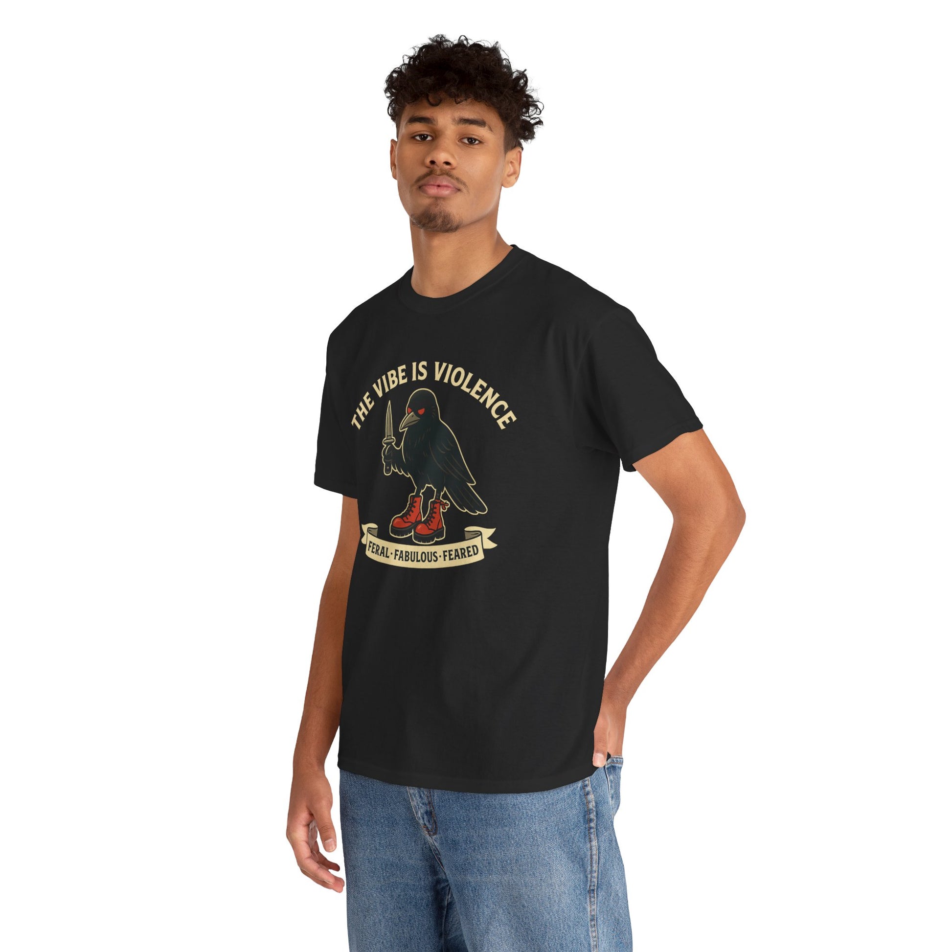 Edgy Graphic Tee: 'The Vibe is Violence' Unisex Heavy Cotton T-Shirt, Casual Wear, Statement Top, Gifts for Friends, Streetwear Fashion