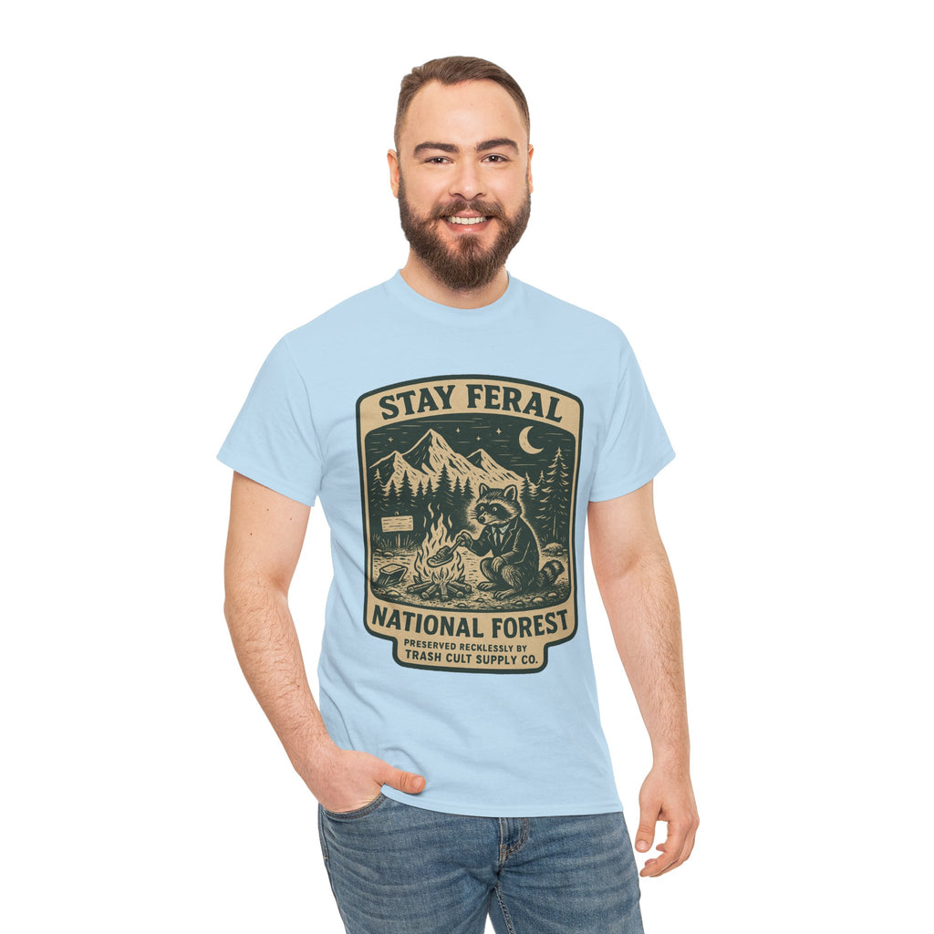 Stay Feral National Forest Shirt – Vintage Raccoon Camping Tee – Trash Cult Supply Co – Gildan 5000