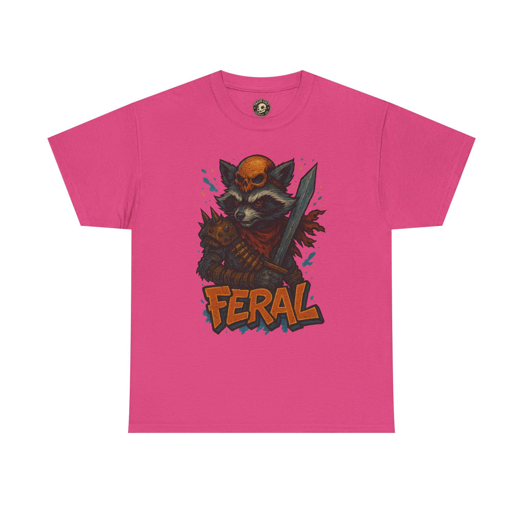 FERAL Raccoon Warlord Shirt – Graffiti Street Art Animal Tee | Bold Post-Apocalyptic Design on Gildan 5000
