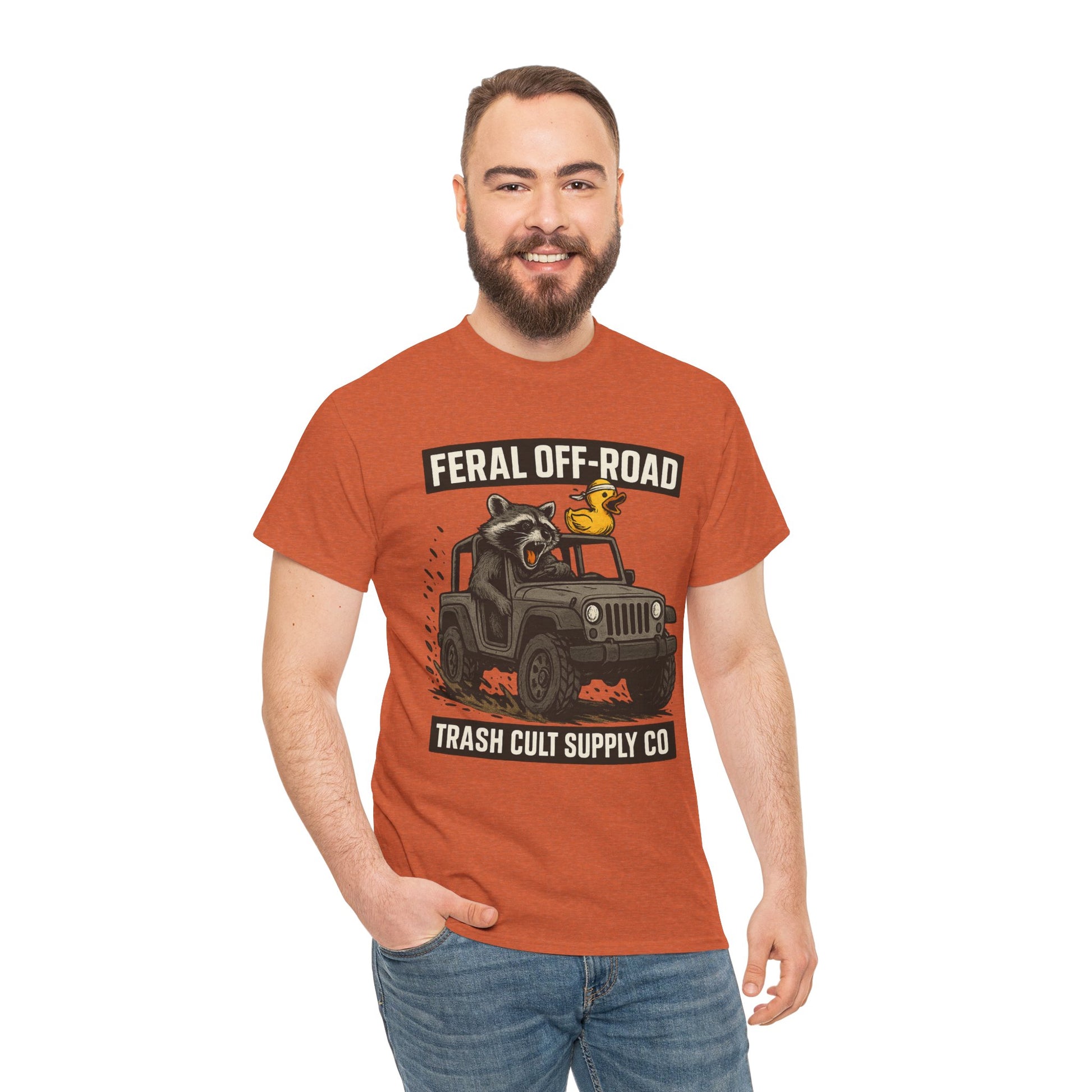 Feral Off-Road Raccoon Jeep Shirt – Mud Slinging Chaos | Trash Cult Supply Co | Gildan 5000 Tee