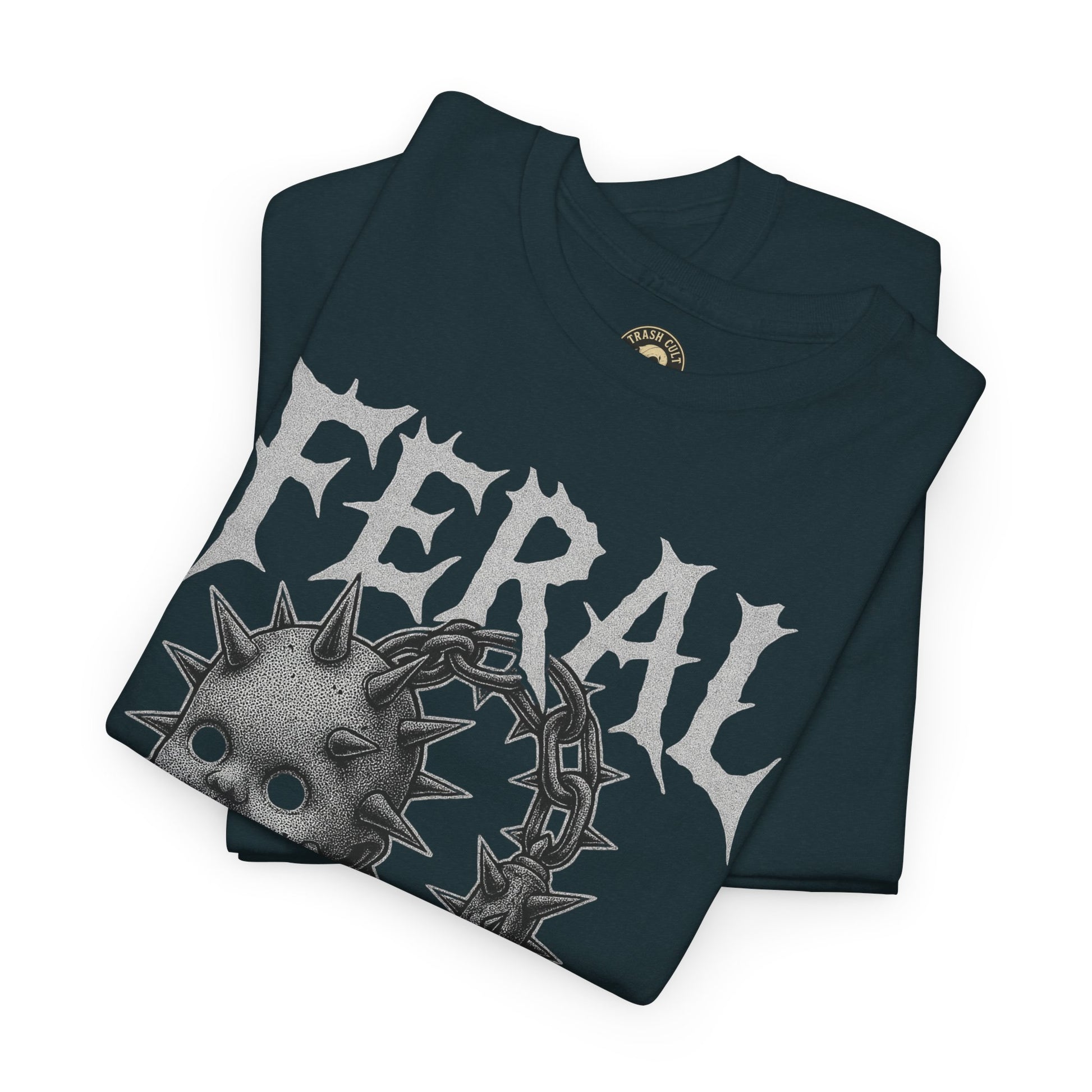 FERAL Spiked Doll Flail Tee – Halftone Gothic Weapon Shirt | Trash Cult Supply Co. | Gildan 5000