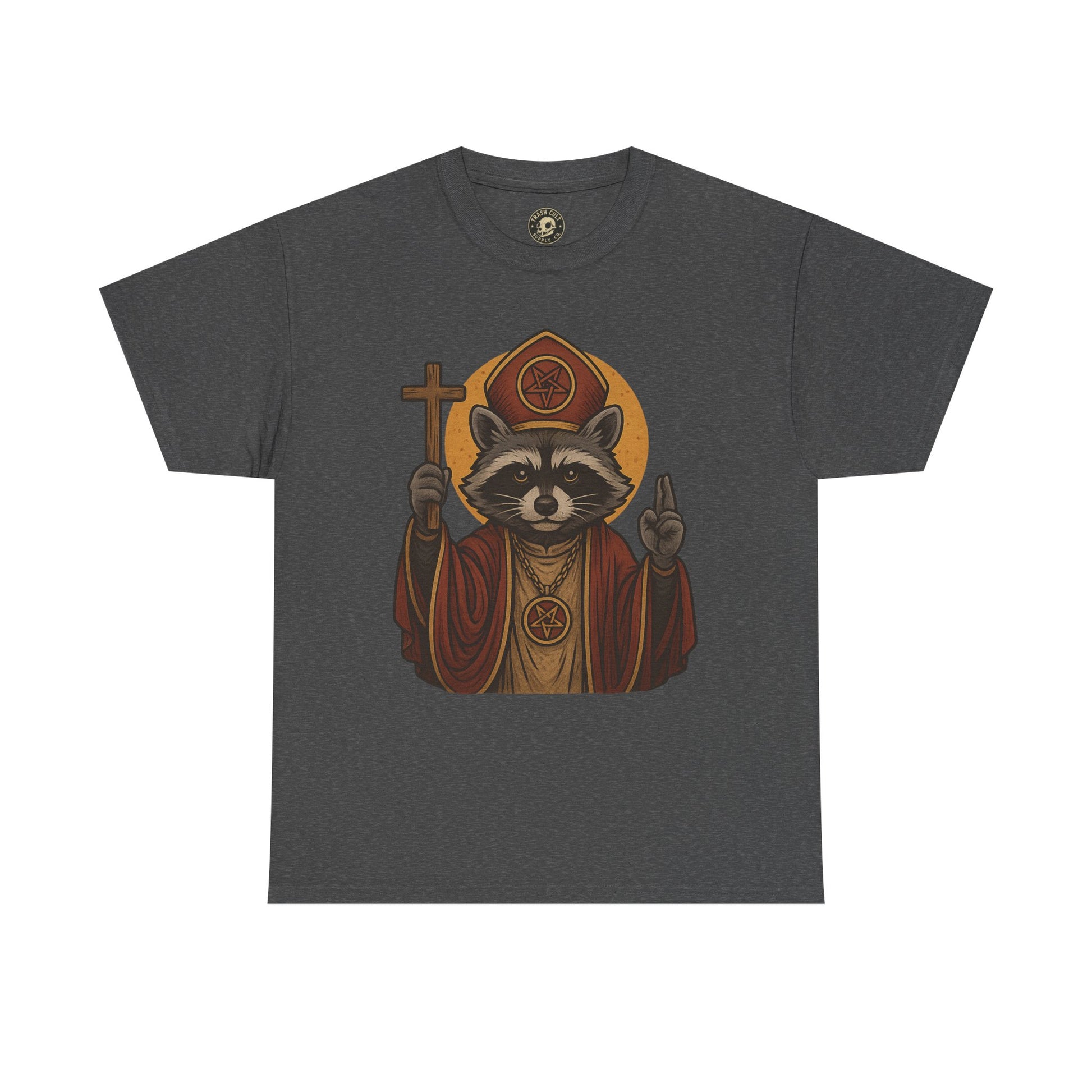 Holy Raccoon Pope Shirt – Funny Cult Priest Graphic Tee – Gildan 5000 Unisex