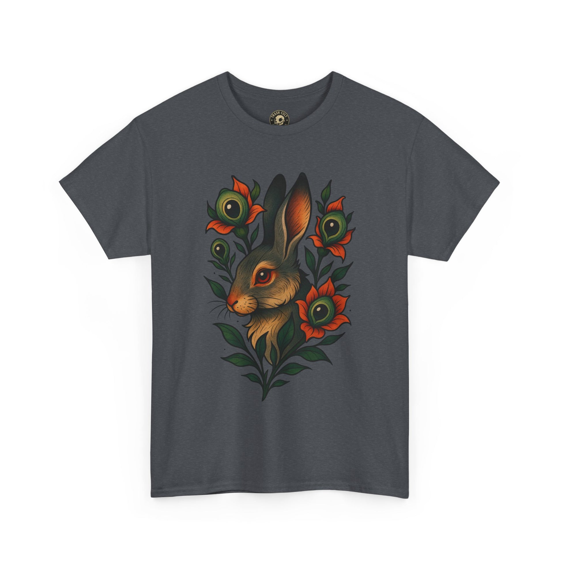 Whimsical Rabbit Floral Tee, Nature Lover Gift, Casual Wear, Eco-Friendly Fashion, Unique Graphic T-Shirt, Year-Round Style