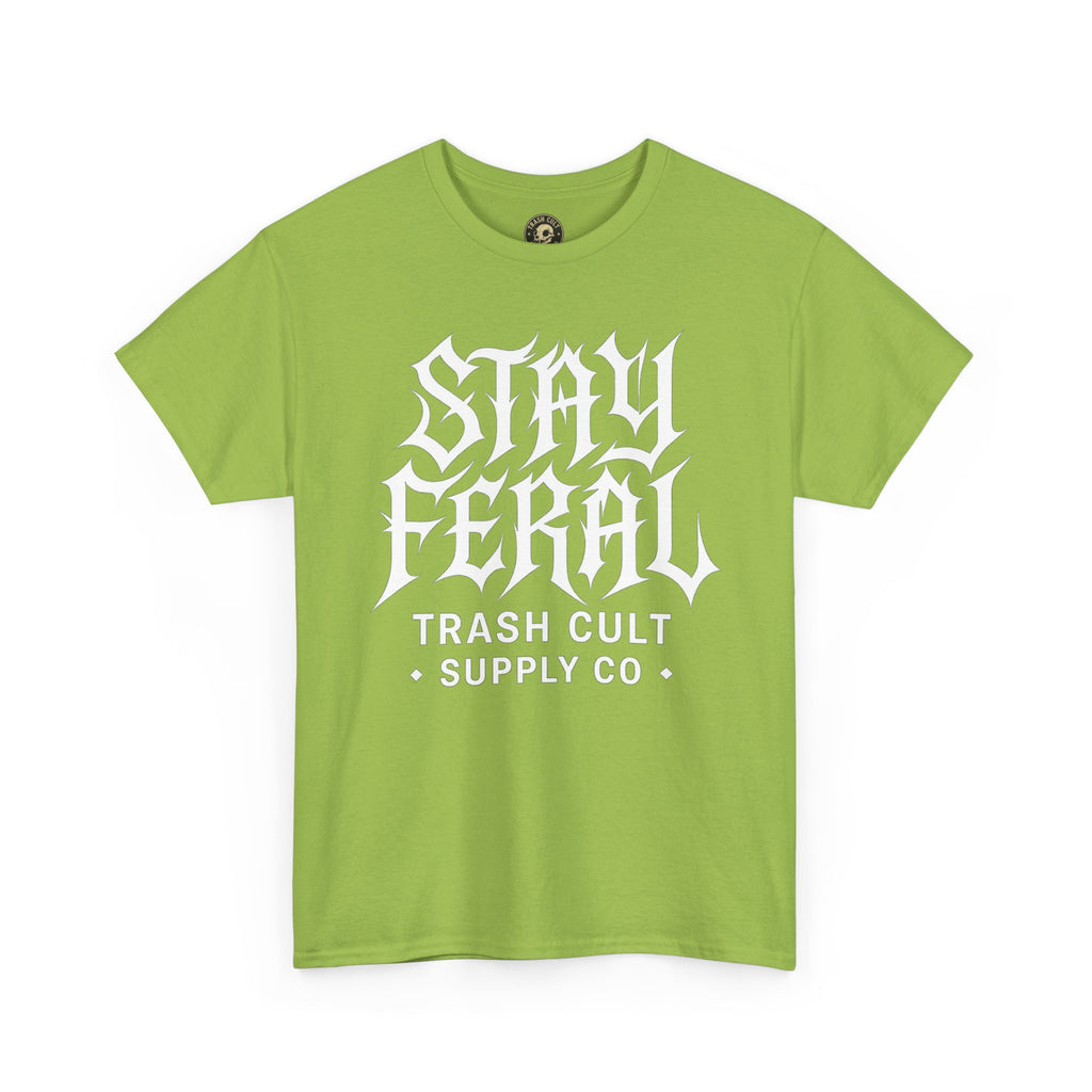 Unisex Heavy Cotton Tee - Stay Feral Graphic Tee, Streetwear Shirt, Gift for Wild Spirits, Eco-Friendly Casualwear, Summer Fashion